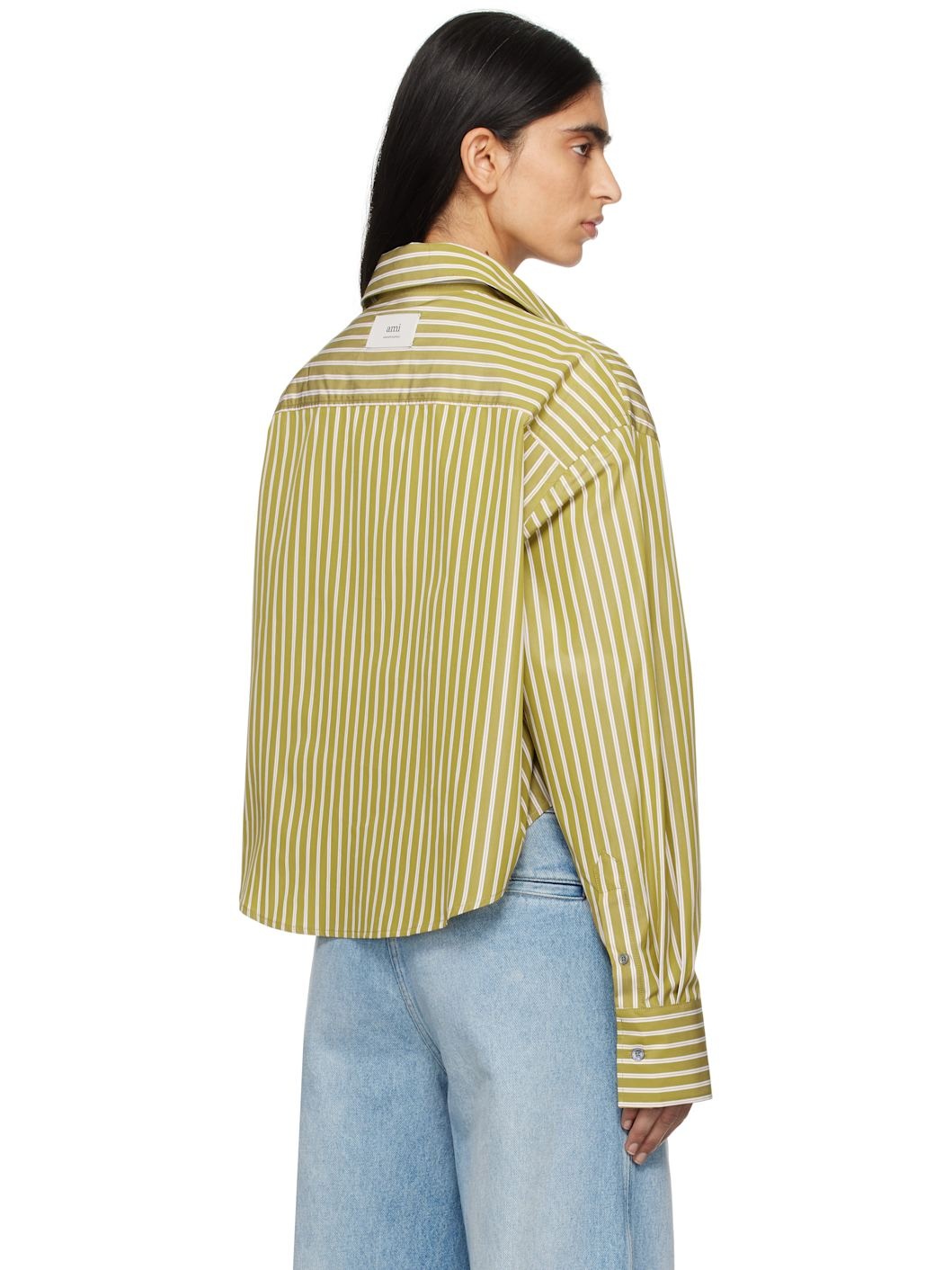 Khaki Cotton Cropped Oversized Shirt - 3