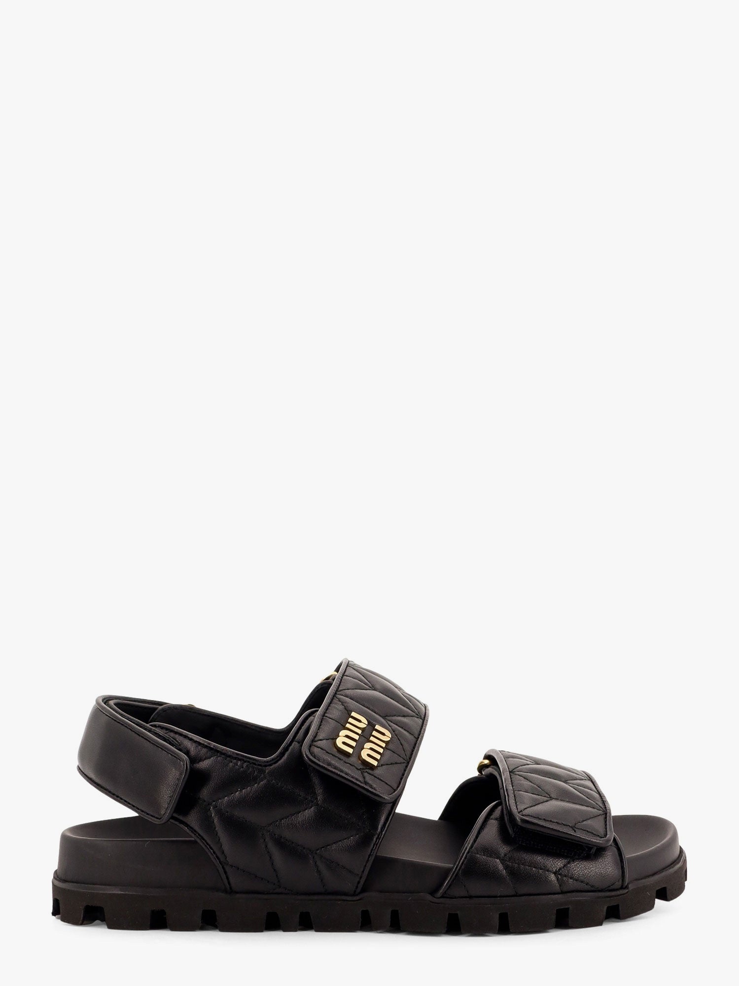 サンダル・ミュール MIU MIU Women Sandals 5Y410E F005070F0002 Black Miu Miu Black Patent Leather Crystal Heel Thong Sandals Size