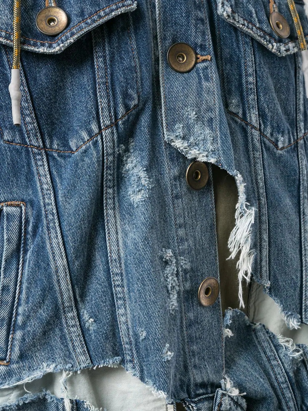 broken denim layered parka coat - 5