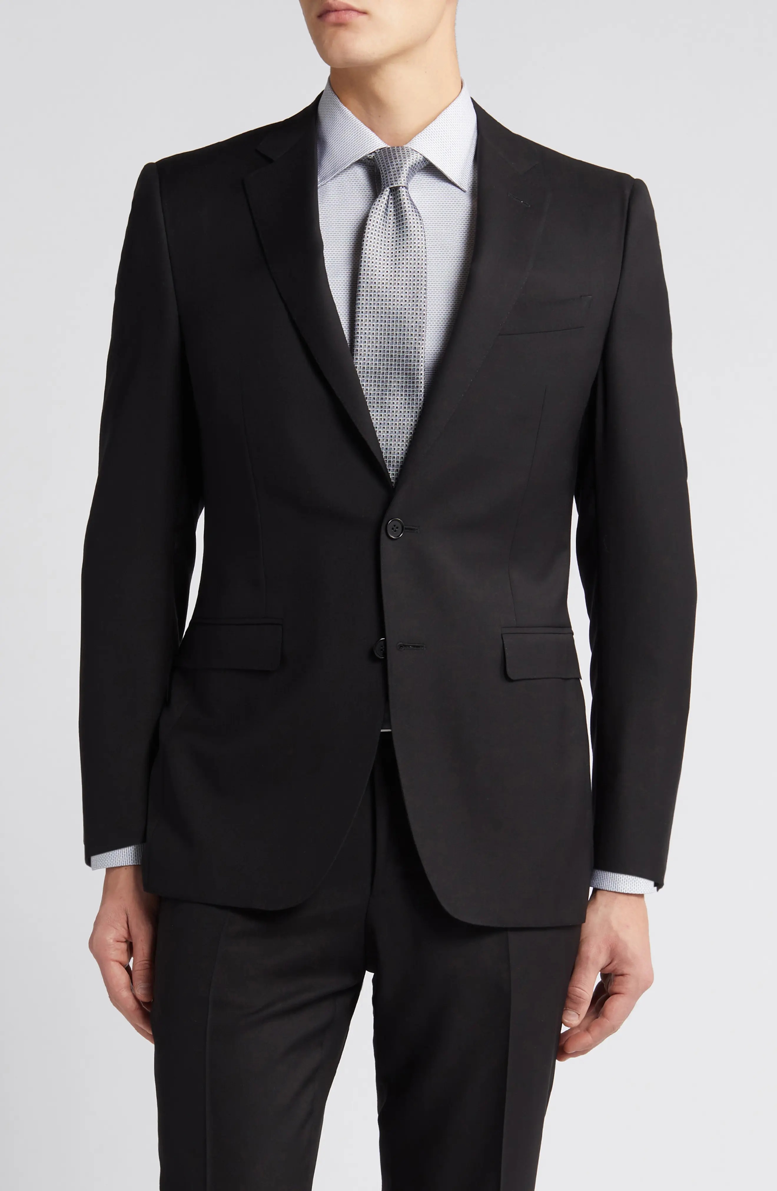 Milano Trim Fit Solid Black Wool Suit - 5