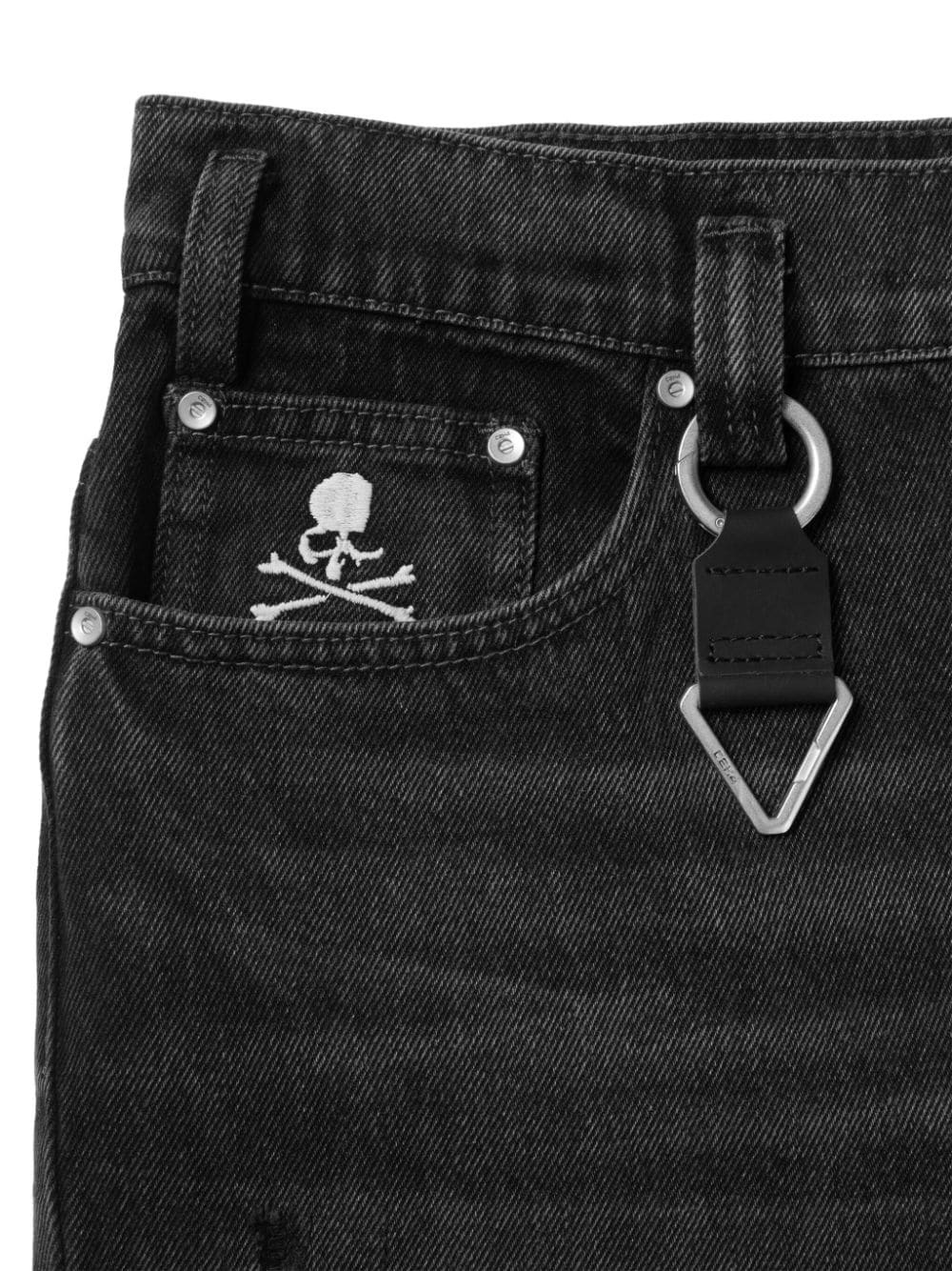 skull-embroidery flared jeans - 4