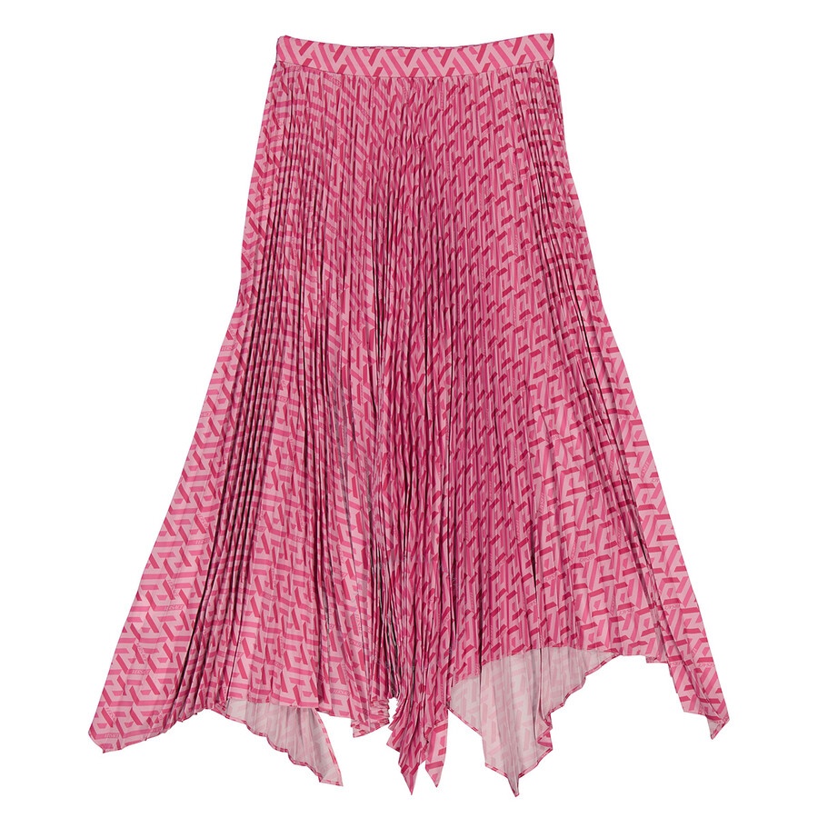 Versace Ladies Pink/Fuxia La Greca Pleated Midi Skirt - 2