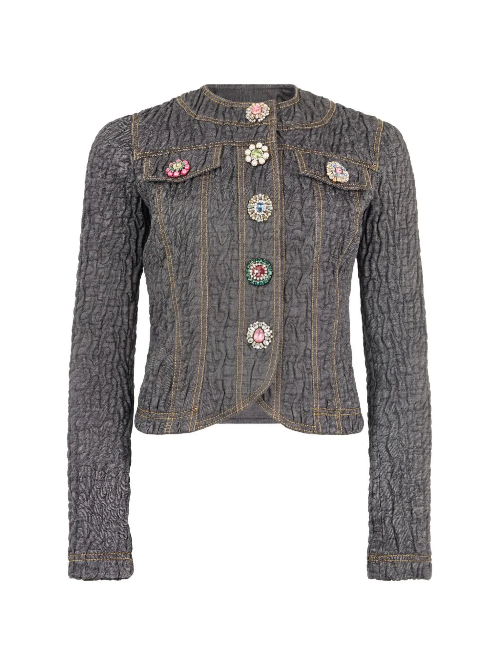 jewel-embellished crinkled denim jacket - 1