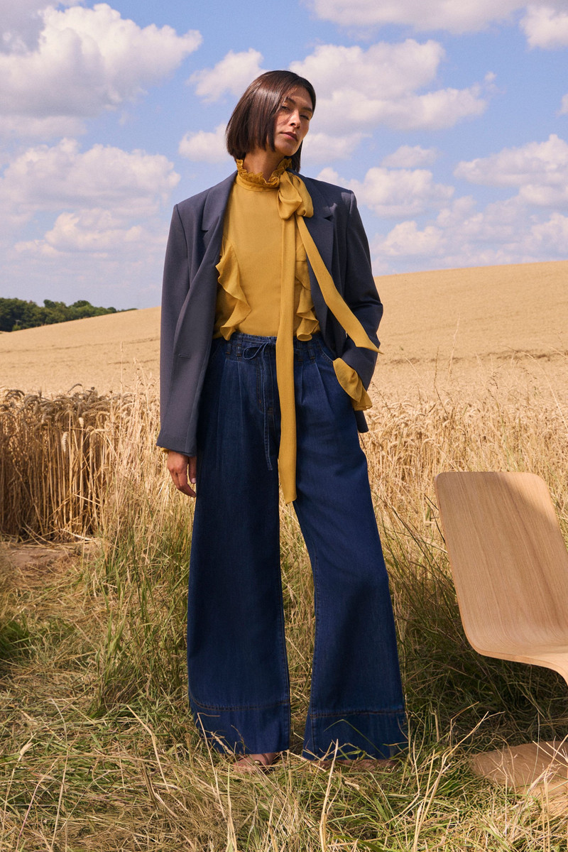 Denim Tie Waist Wide Leg Tailored Trouser 1