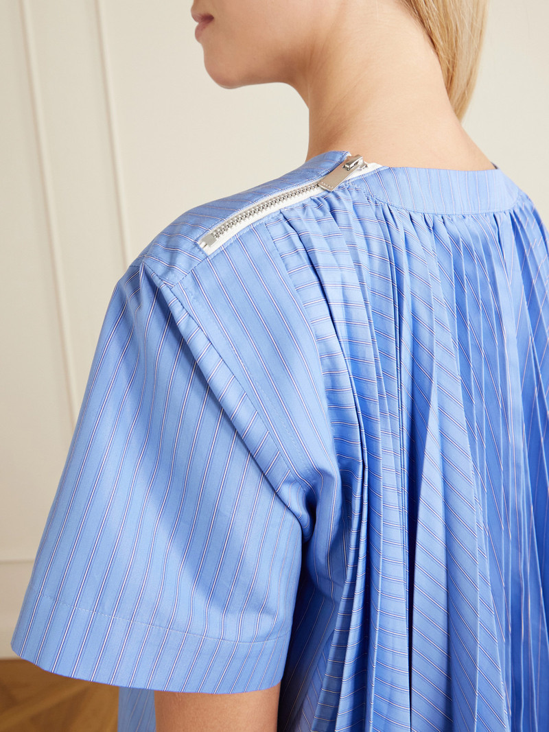 Pleated Striped Cotton-blend Poplin Mini Dress 4