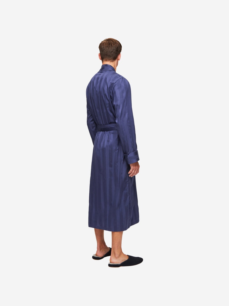 Men's Dressing Gown Lingfield Cotton Satin Navy - 4