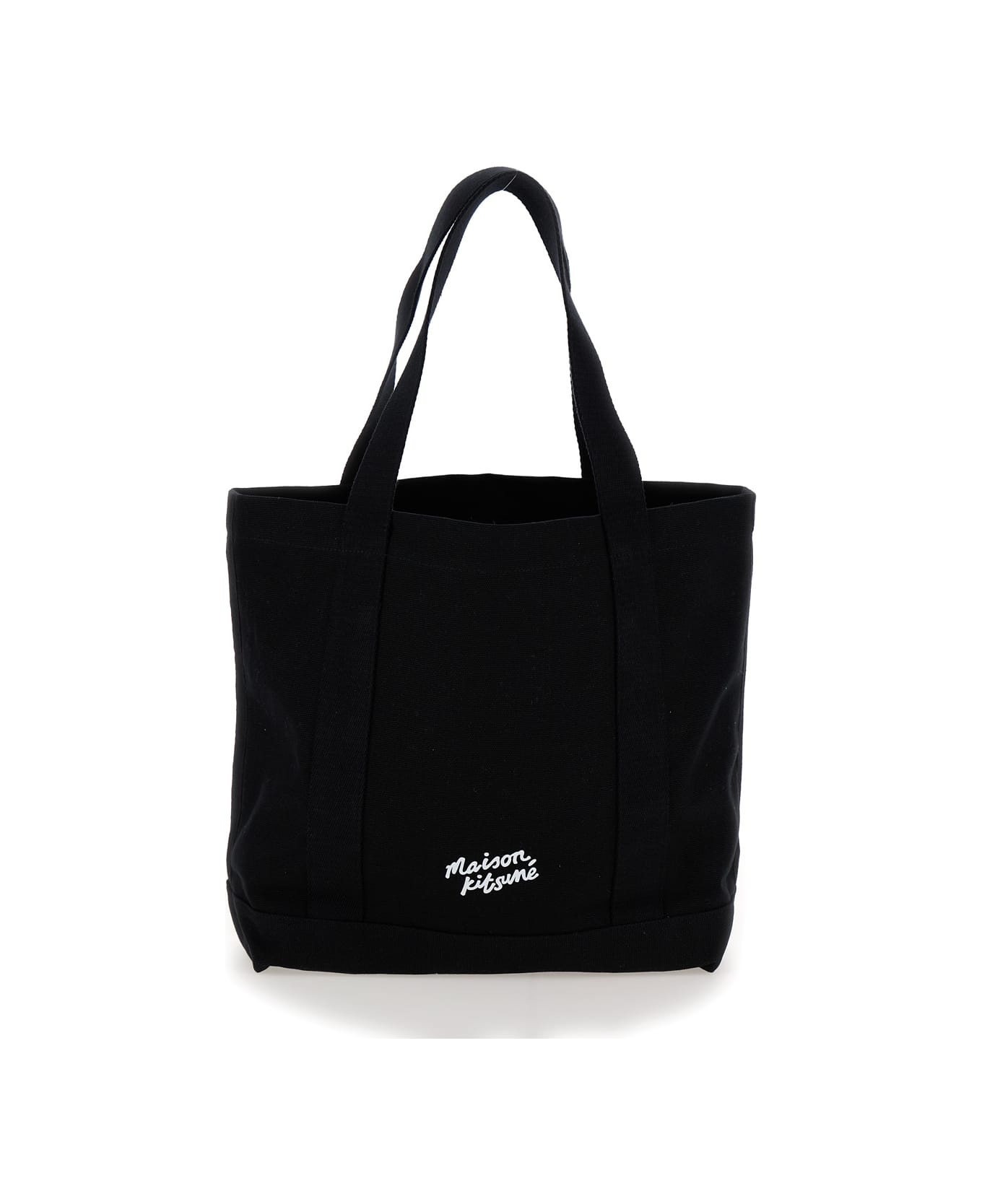 Black Tote Bag With Fox Head Patch In Cotton Canvas Man - 2