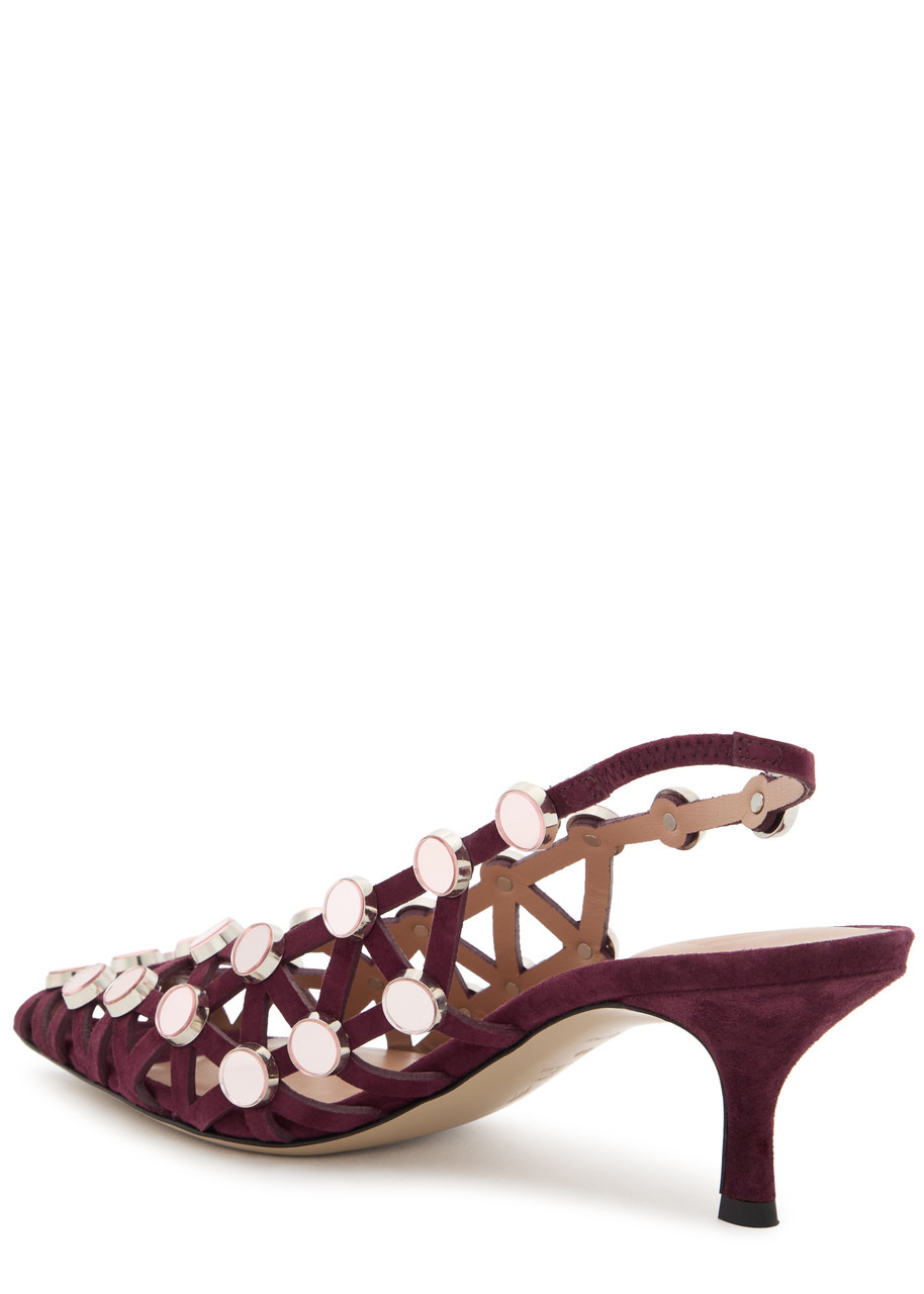 The Attico Grid 50 Embellished Suede Slingback Pumps - 2