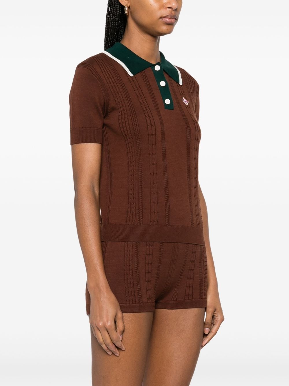 cable-knit polo top - 3