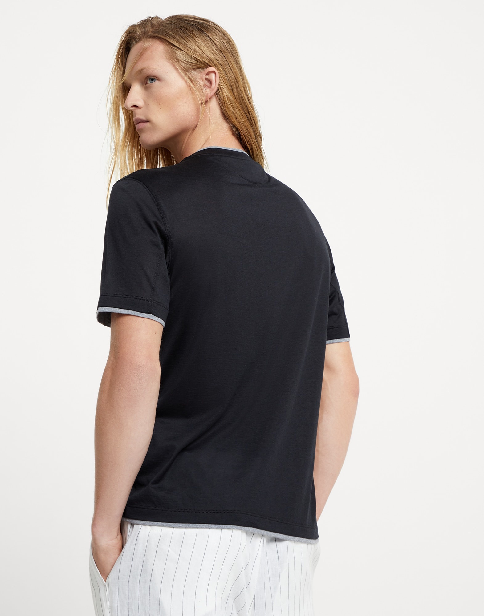 Silk and cotton jersey crew neck T-shirt with faux-layering - 2