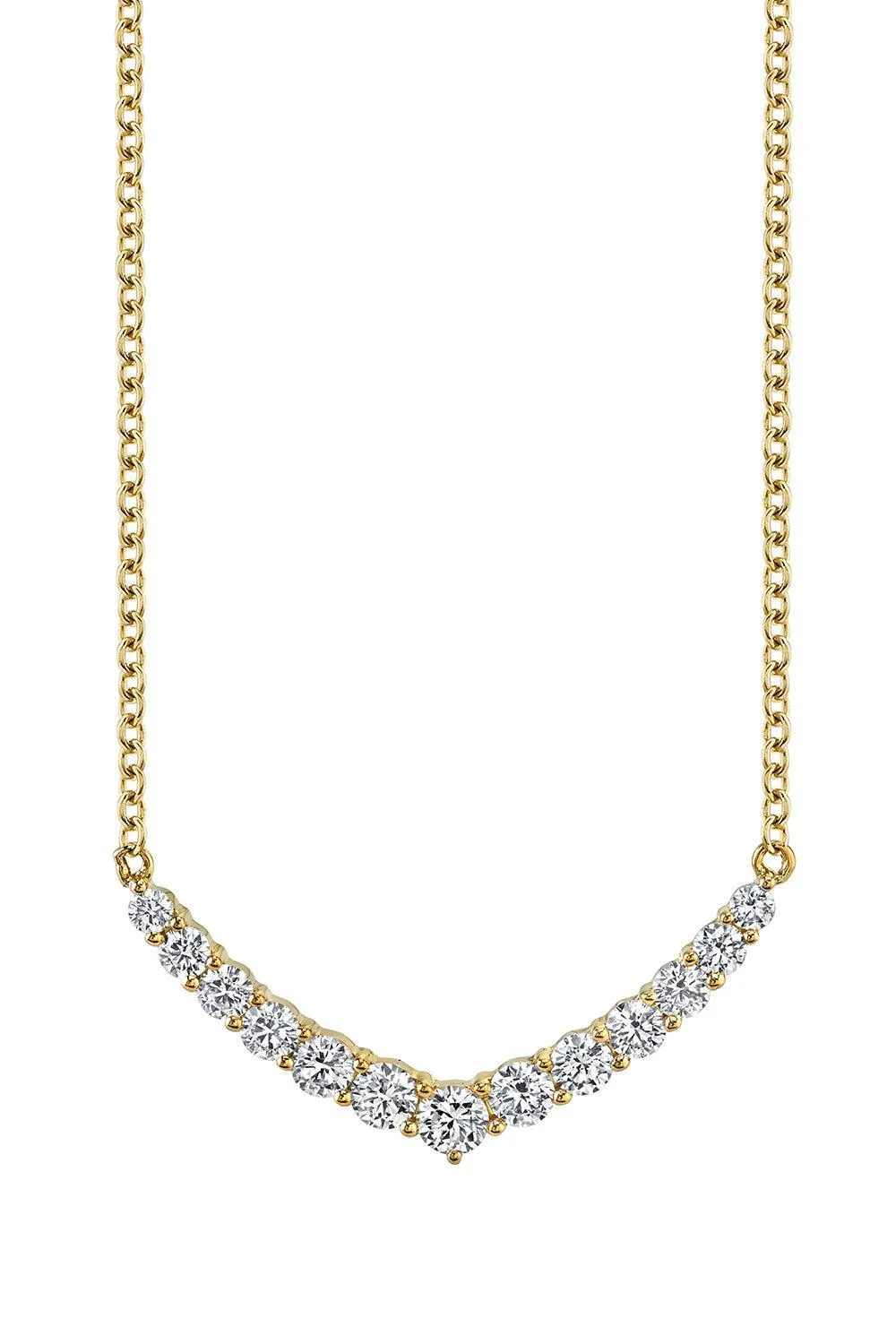 Diamond Curved V Pendant Necklace - 1