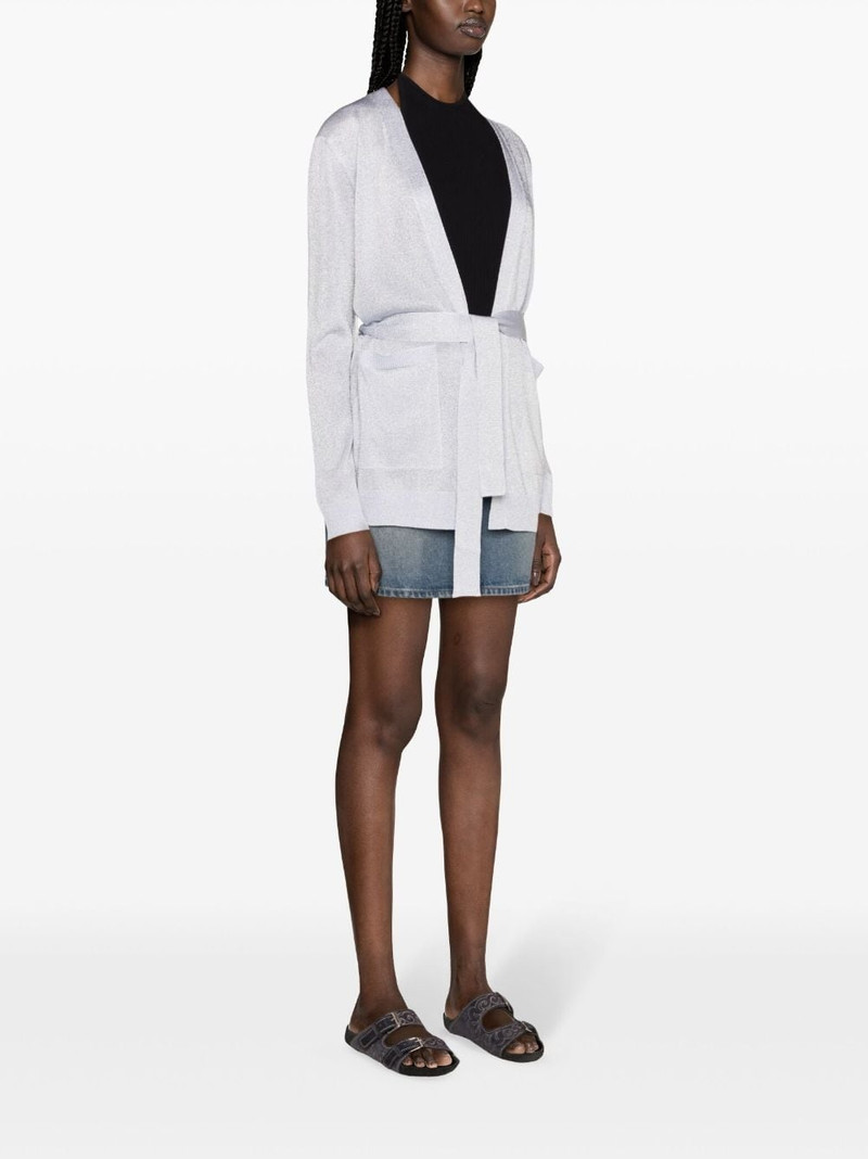 metallic-threading belted cardigan 3