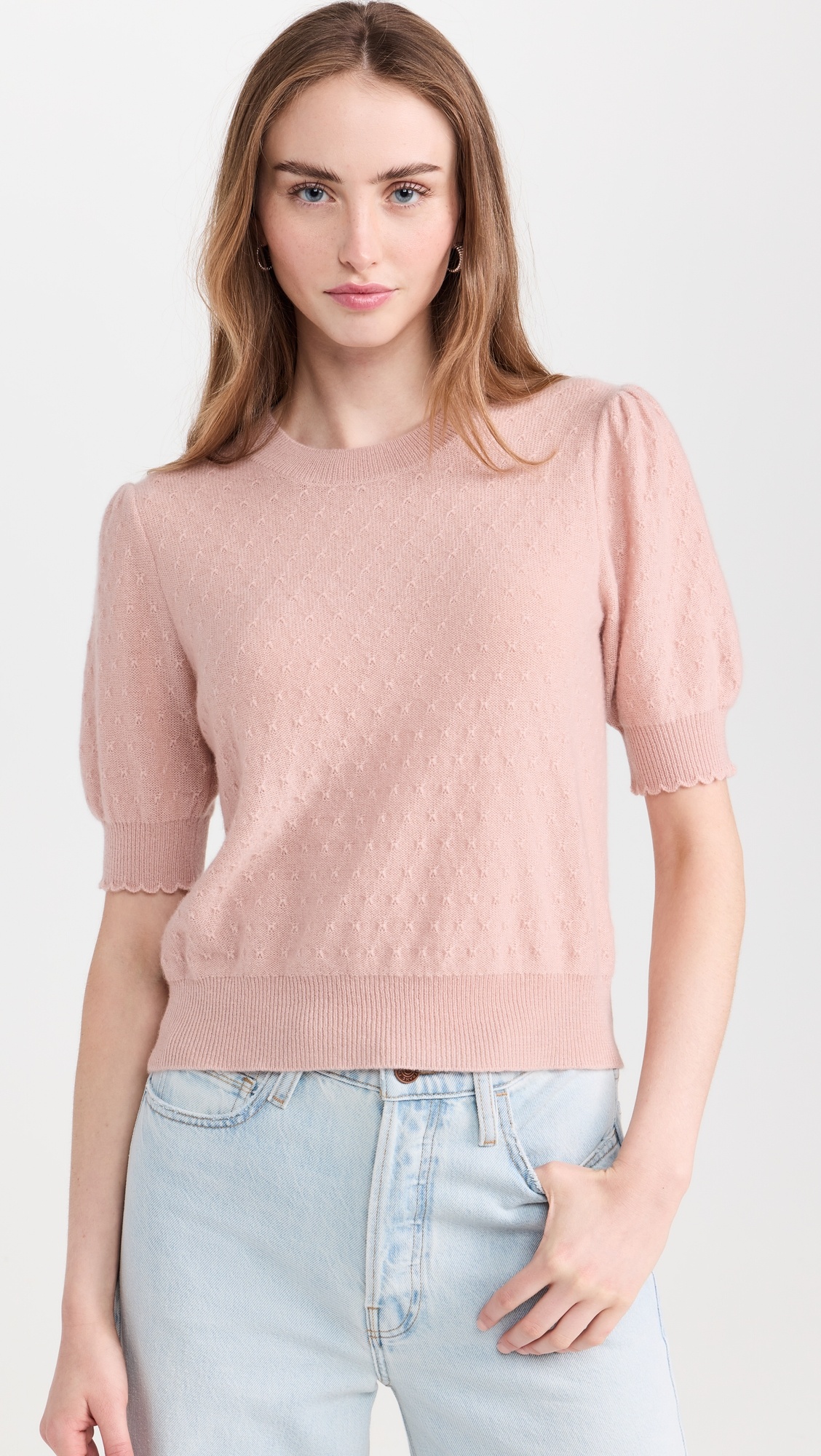 Pointelle Puff Sleeve Sweater - 1