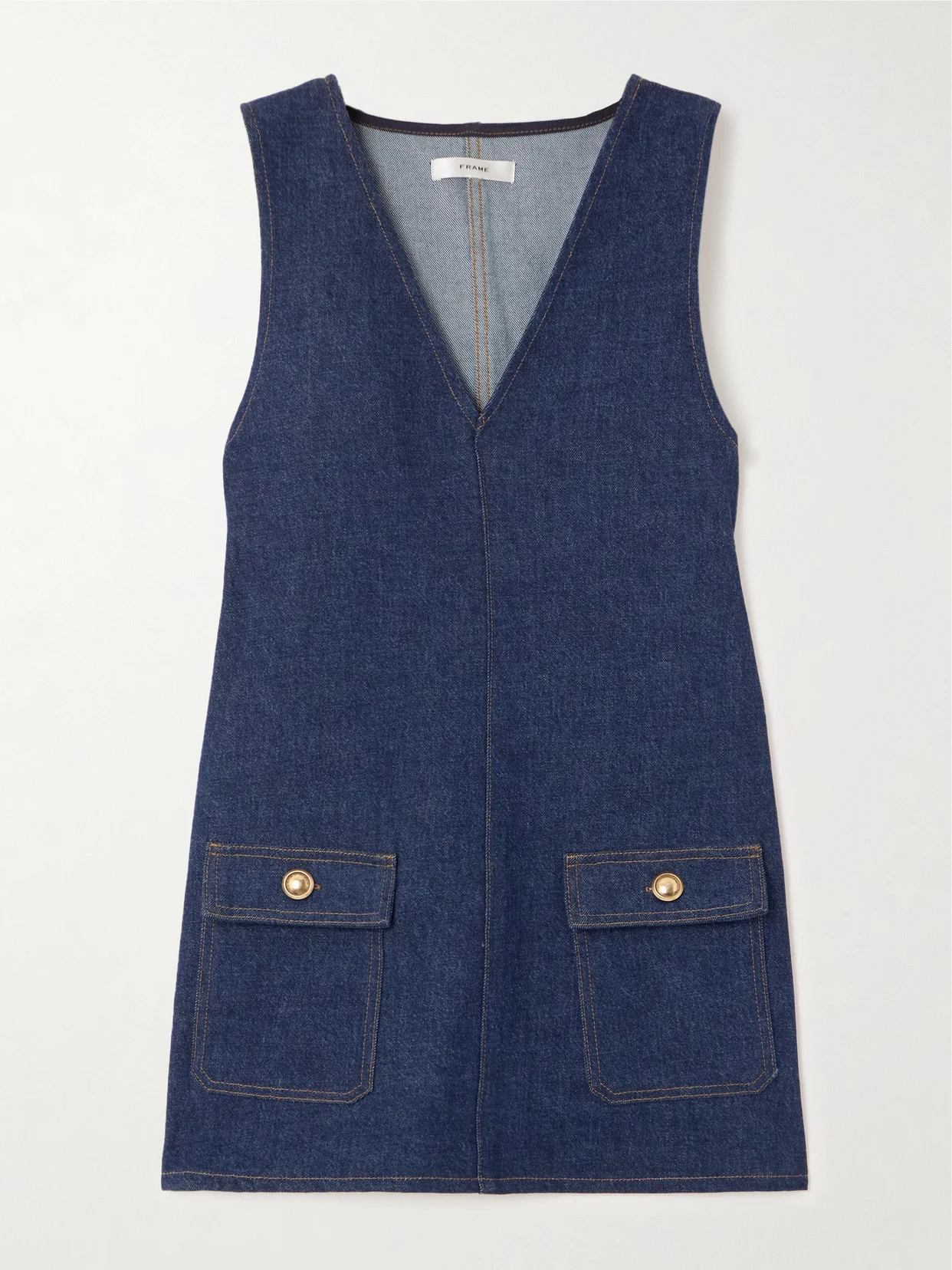 The Pinafore Paneled Denim Mini Dress - 1