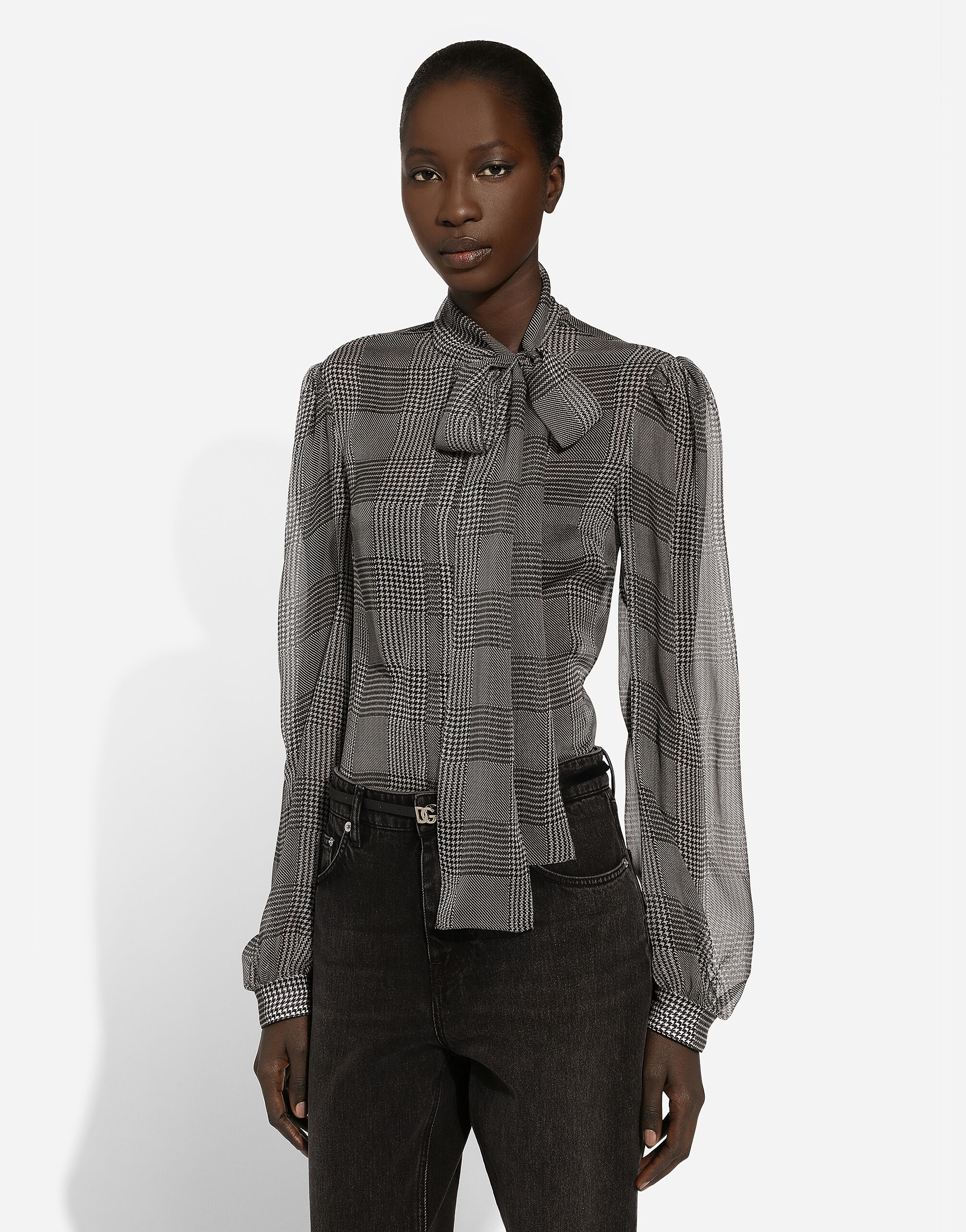 Silk chiffon shirt with glen plaid print - 2