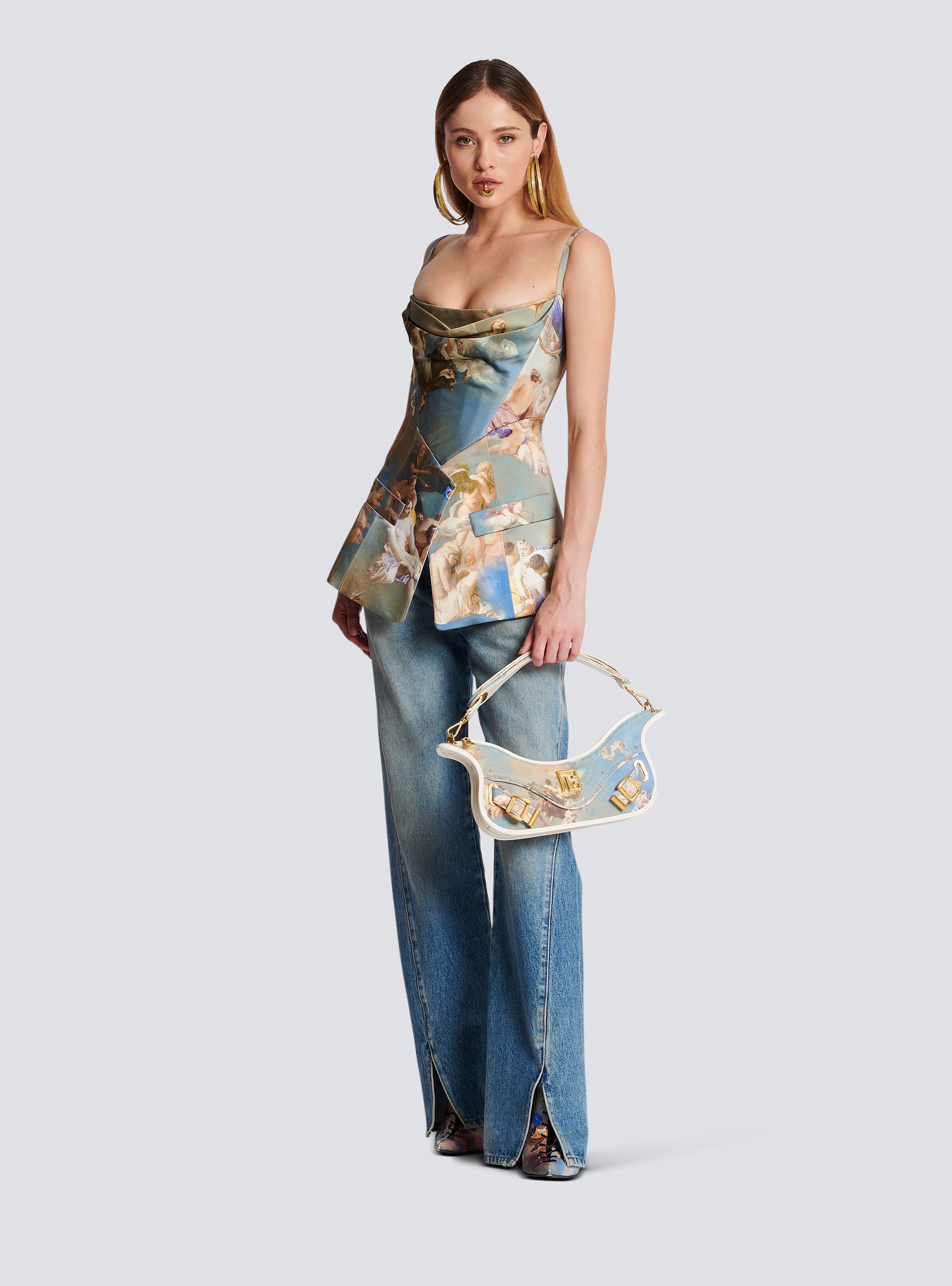 Sky printed satin corset top - 2