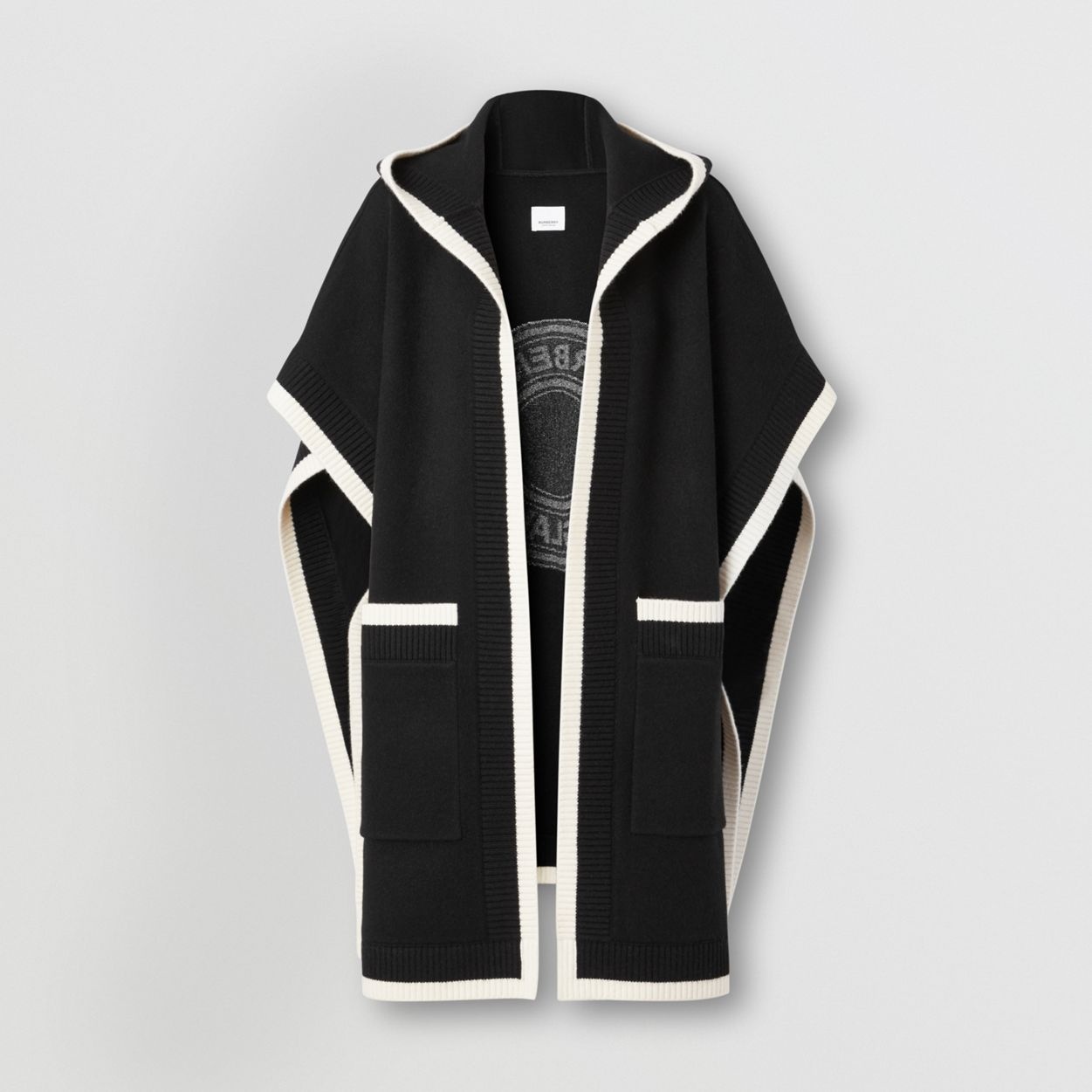 Logo Graphic Wool Cashmere Jacquard Hooded Cape - 4