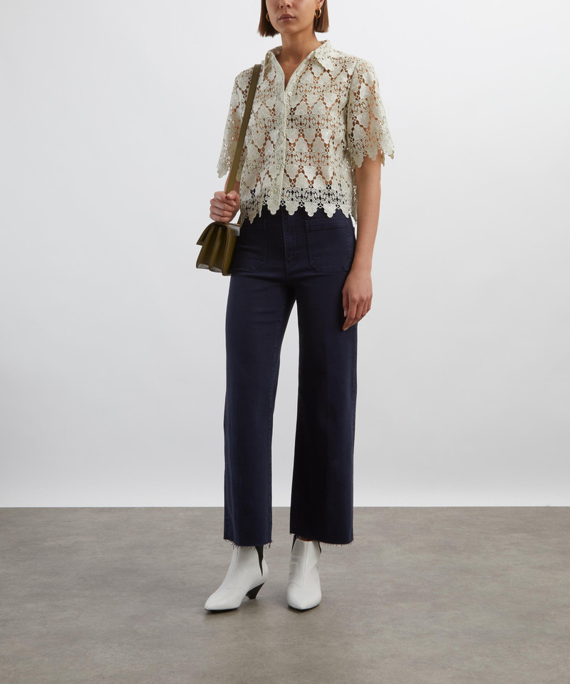 The Anchor High-Rise Wide Jeans in Navy Raw Fray 2