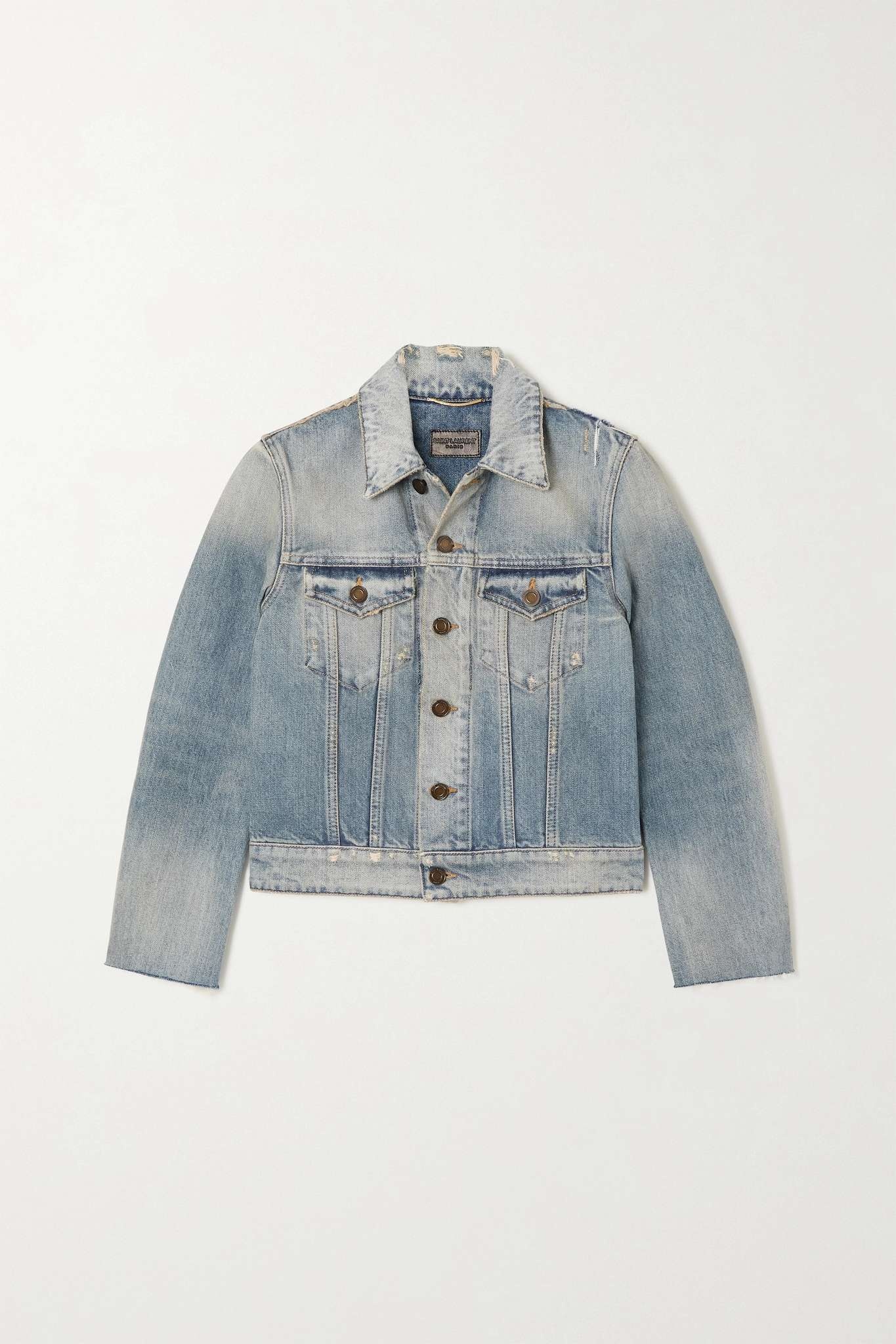 Cropped distressed denim jacket - 1