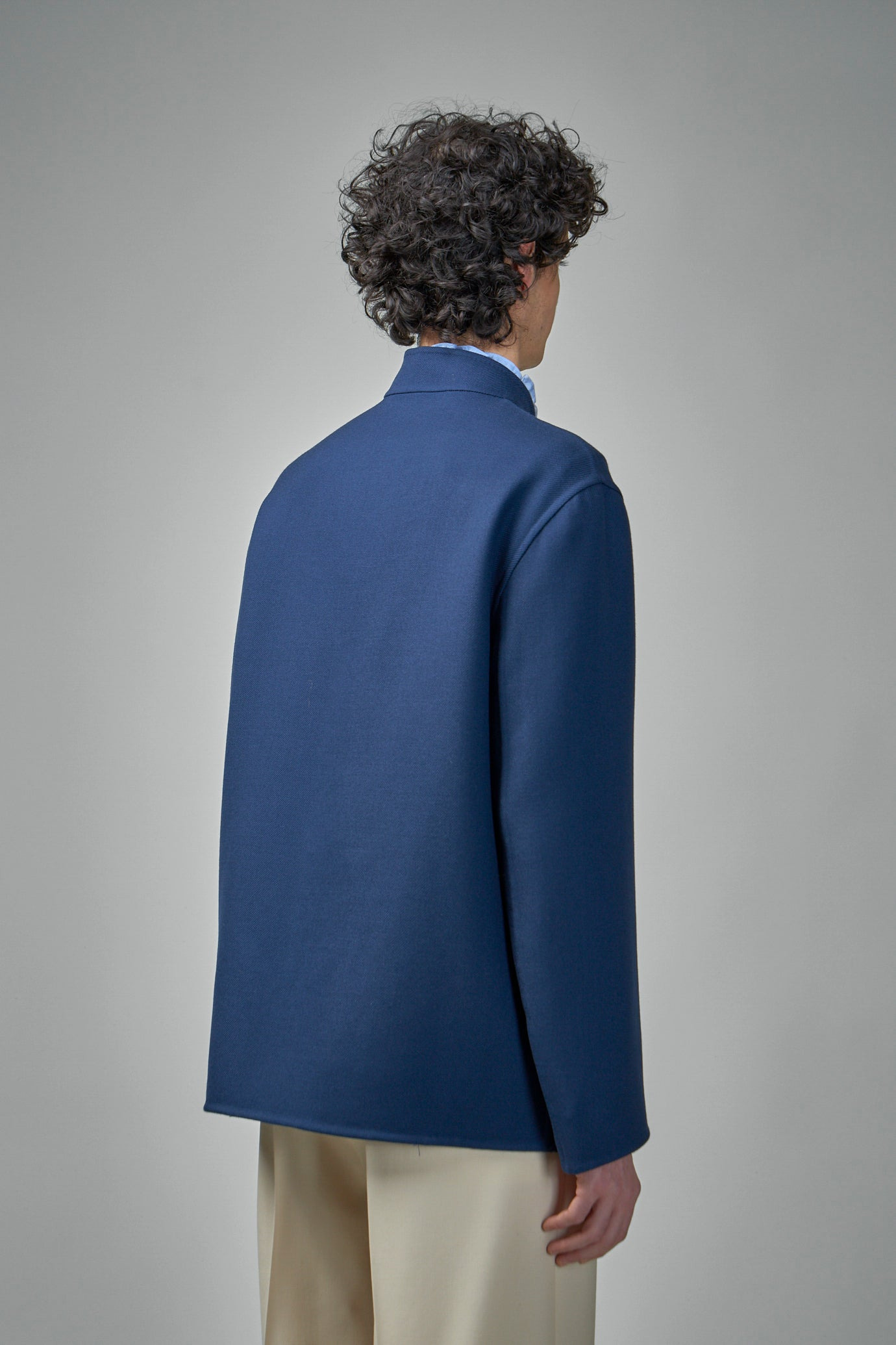 Double Wool Jacket with Mandarin Collar - 3