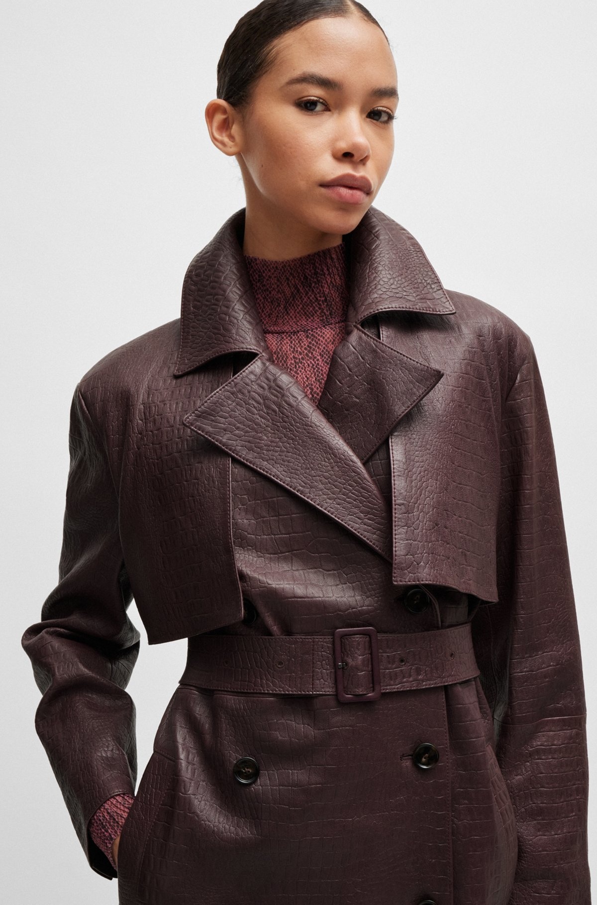 DOUBLE-BREASTED TRENCH COAT IN CROCODILE-PATTERNED LEATHER - 5