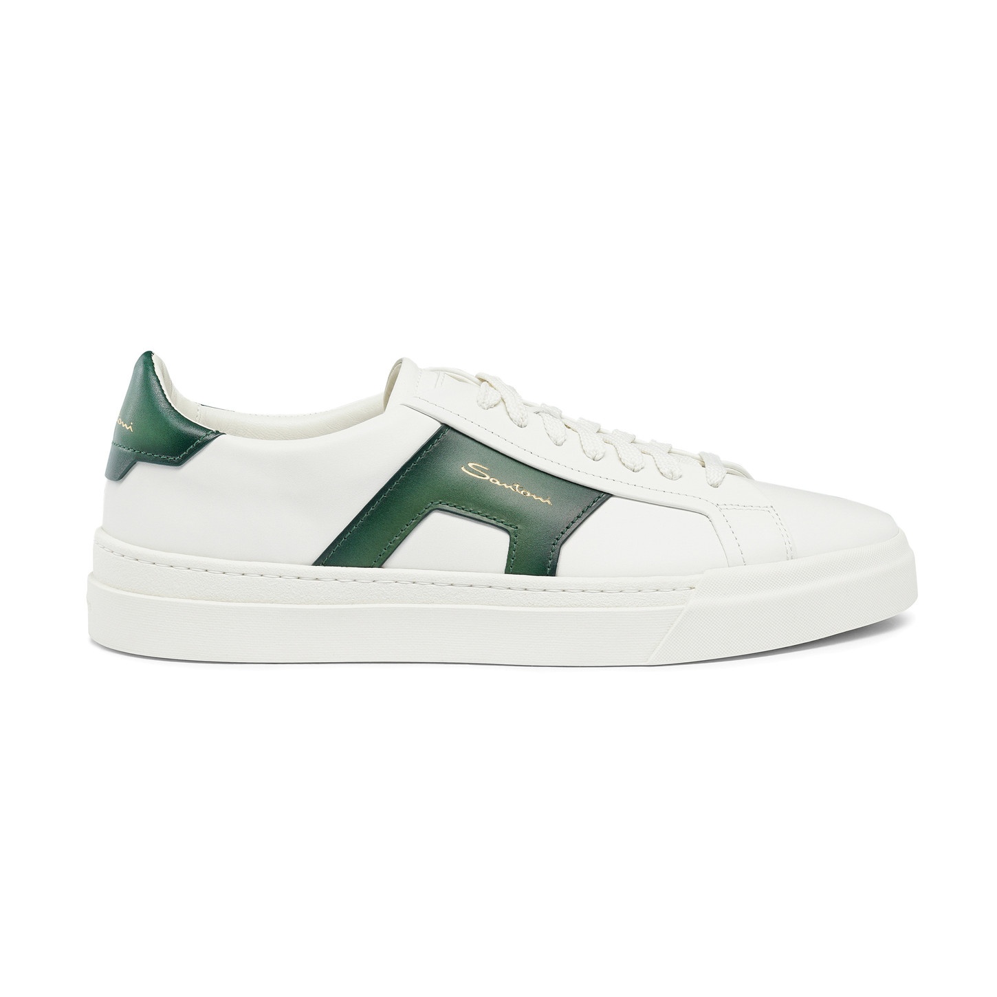 Men’s white and green leather double buckle sneaker - 1