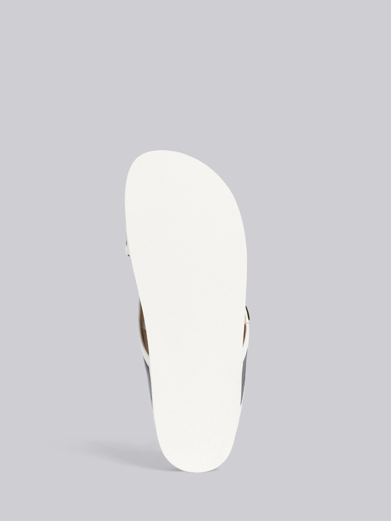 Navy Vitello Calf Leather Stripe Enamel Buckle Criss Cross Sandal 5