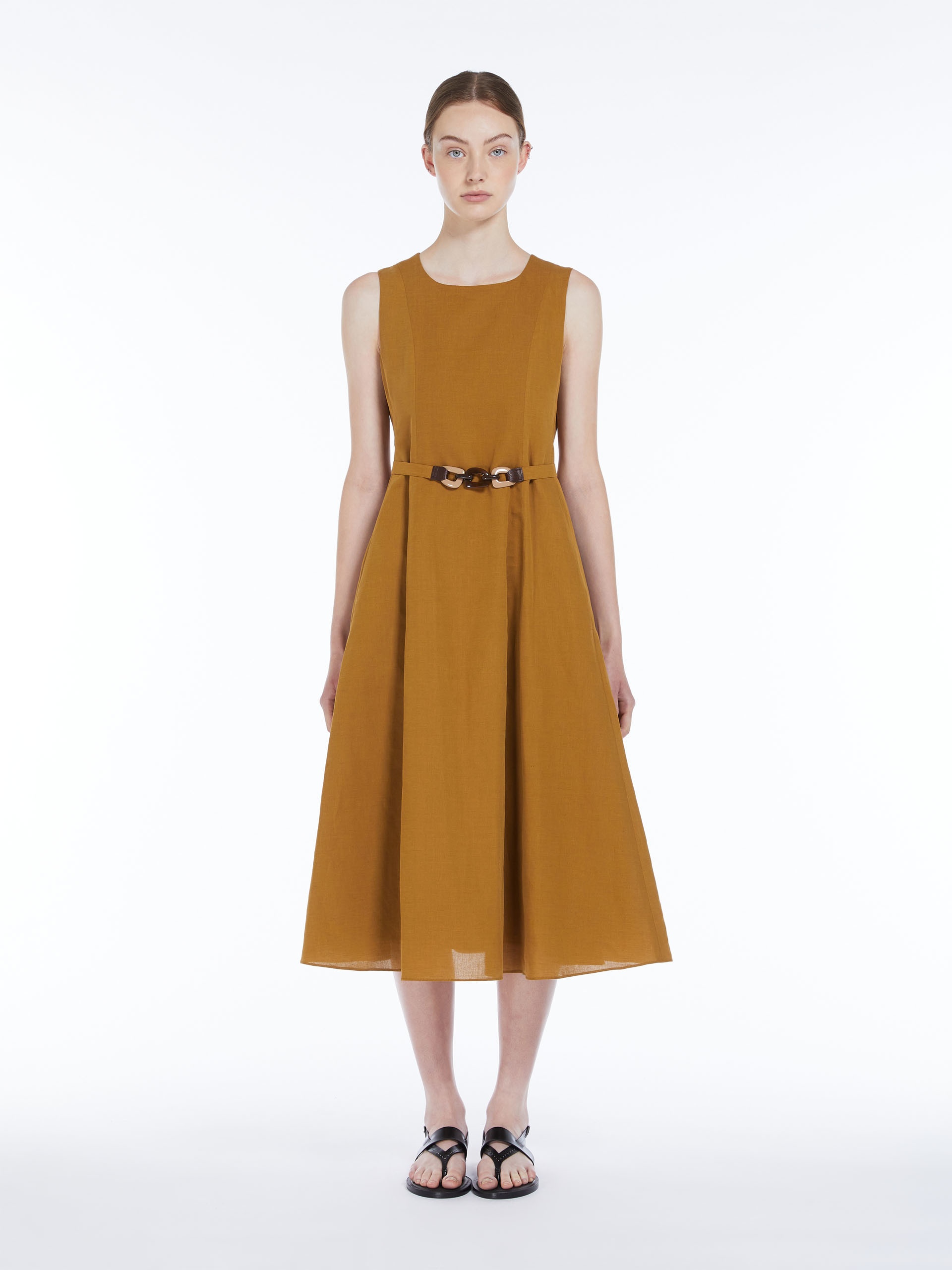 Midi linen dress with seams - 3
