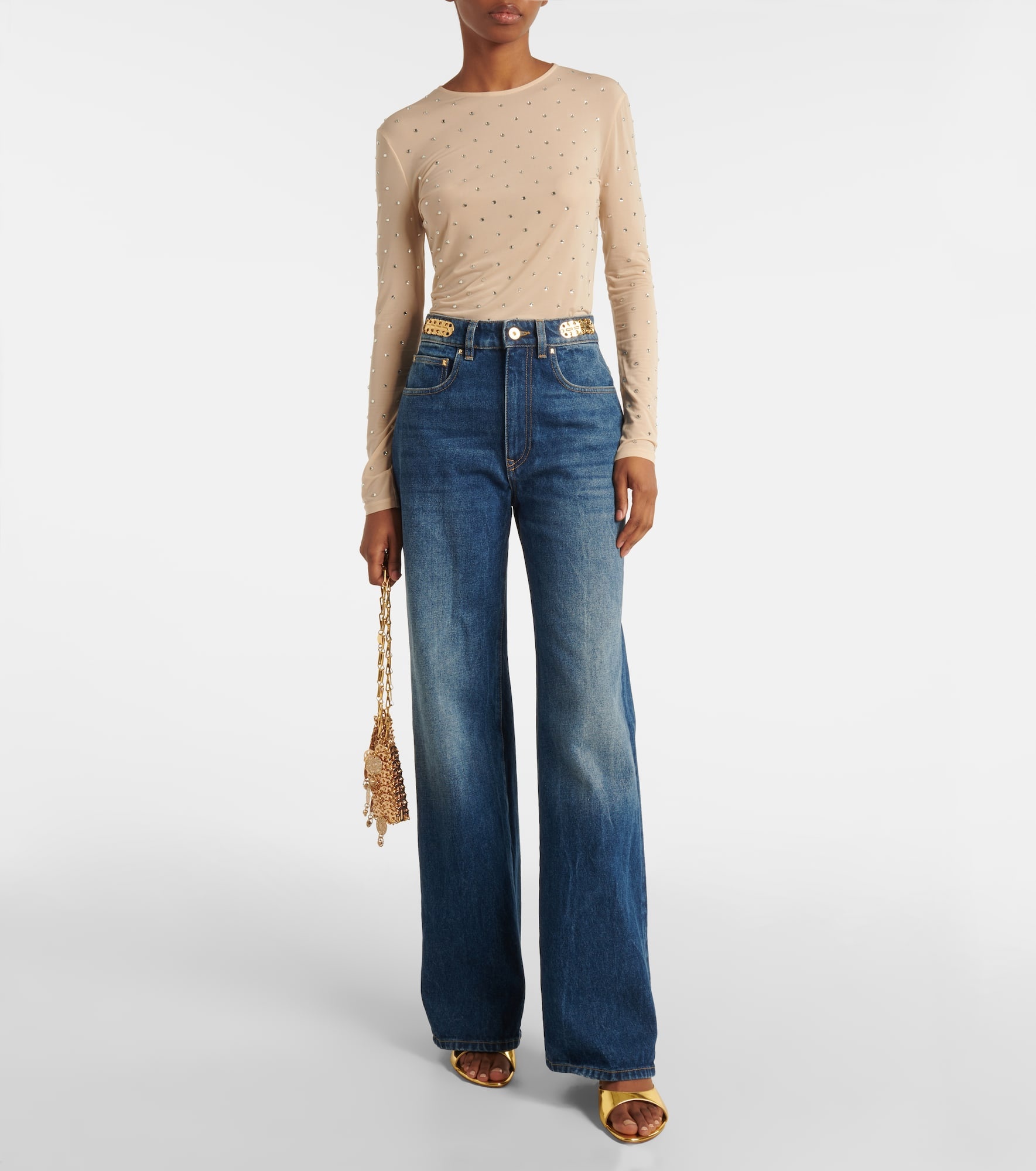 Crystal-embellished semi-sheer top - 2