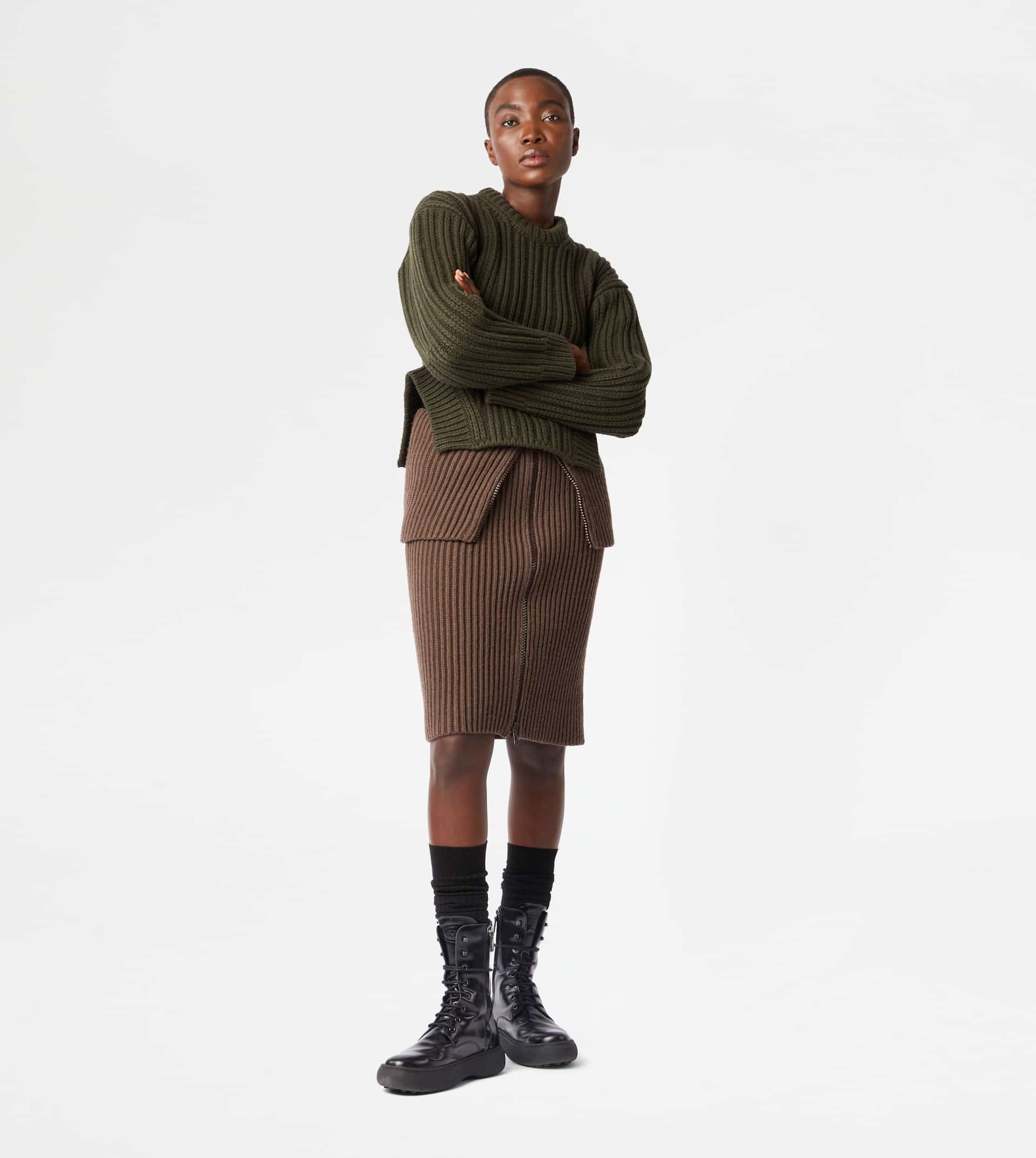CASHMERE BLEND MIDI-SKIRT - BROWN - 2