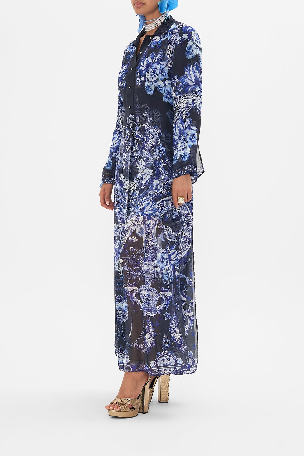 PRINTED TRENCH WITH CUTWORK LACE COLLAR - 5
