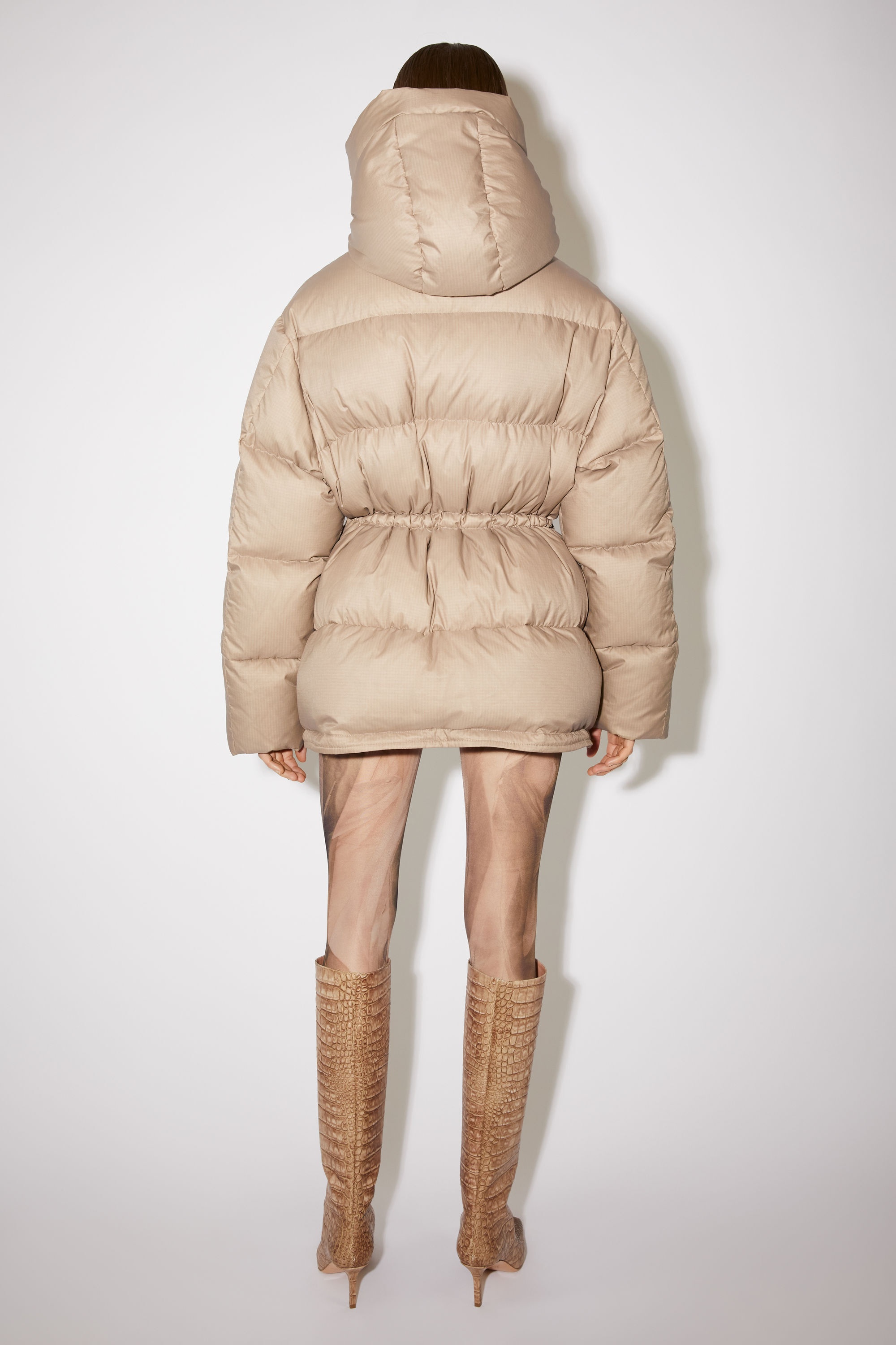 Hooded puffer jacket - Mushroom beige - 3