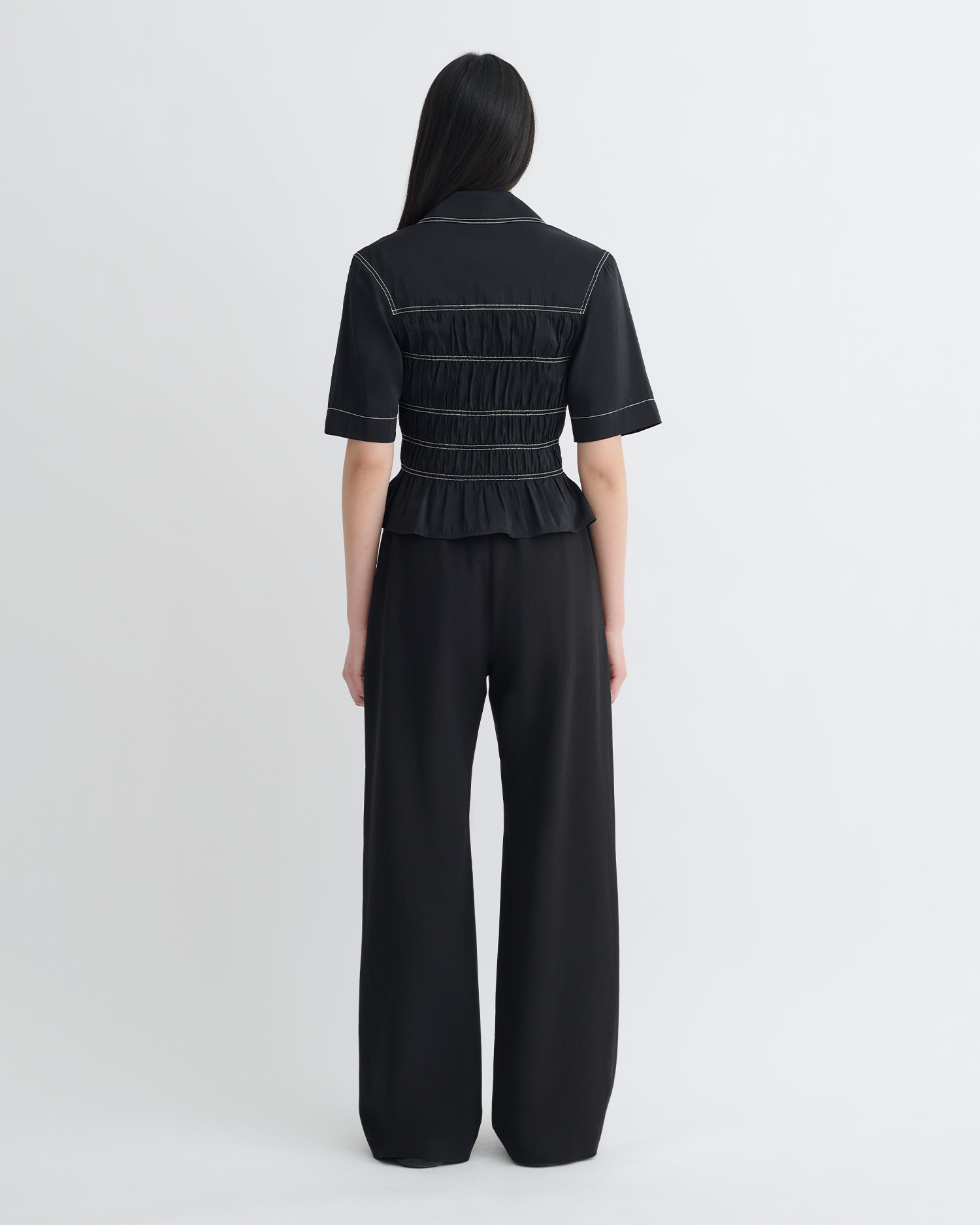 Smocked Glass Poplin Shirt - 2