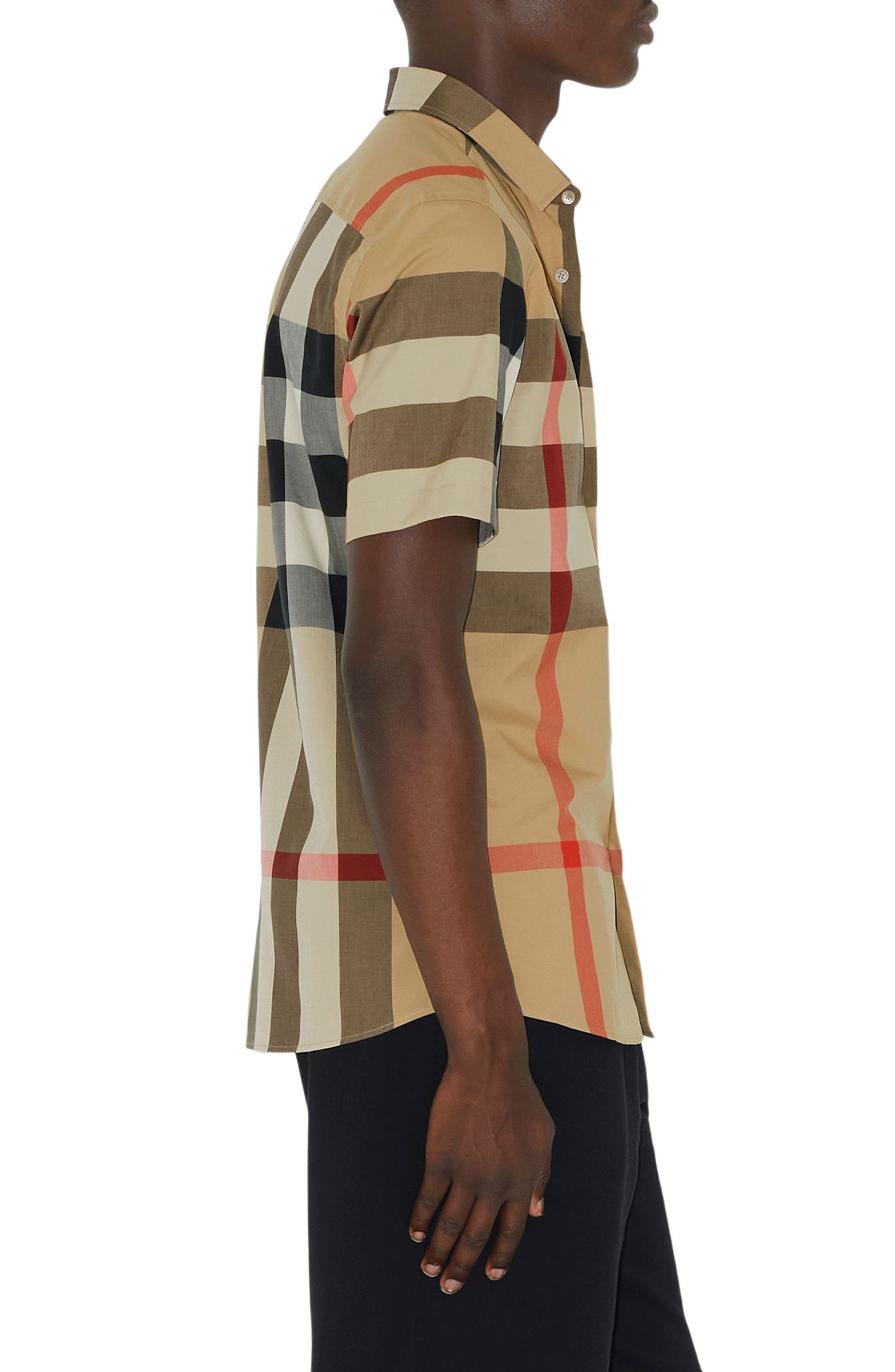 burberry Summerton Archive Short Sleeve Check Cotton Poplin Button-Up Shirt in Archive Beige Ip Chk  - 3