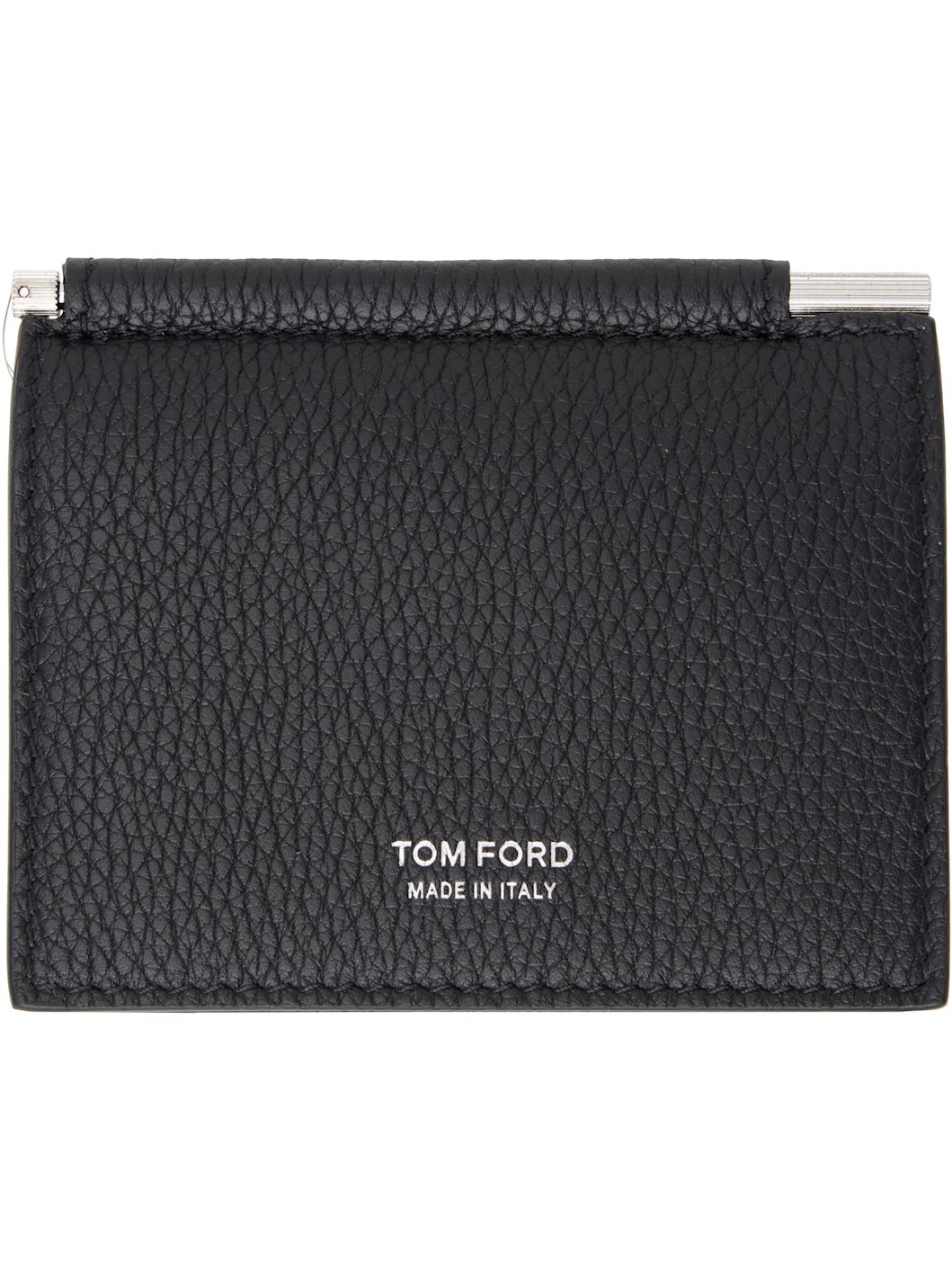 Black Small Grain Leather Money Clip Card Holder - 1