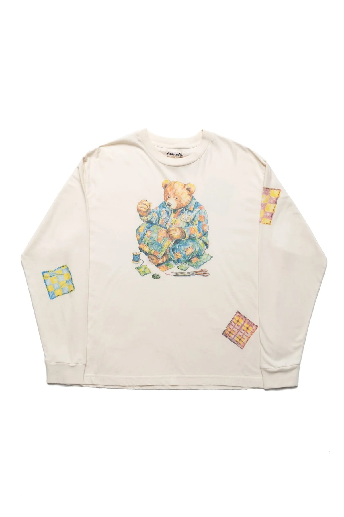 Grateful Tee LS - Ecru Patchwork Bear - 1