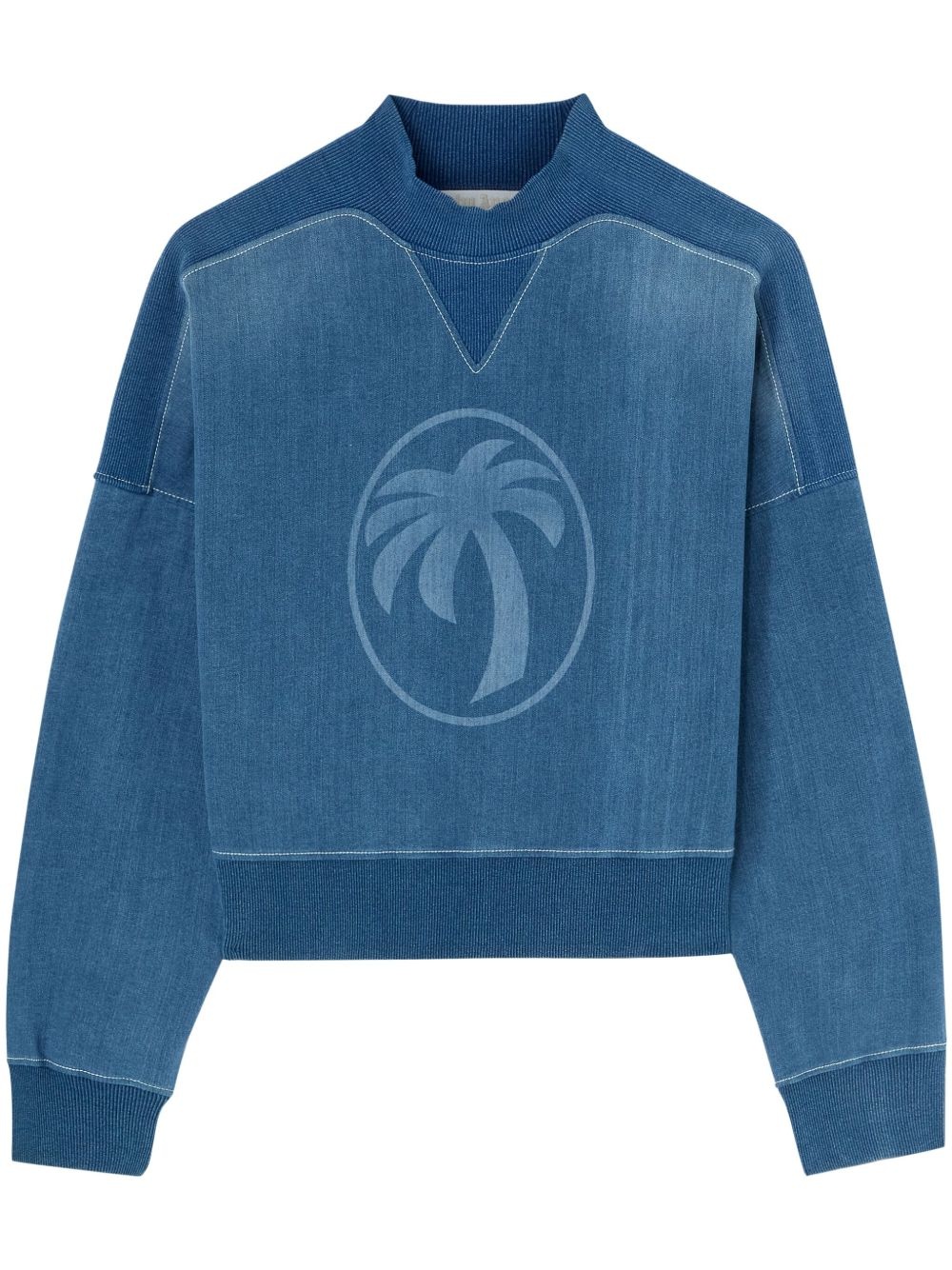 palm-print washed denim sweatshirt - 1