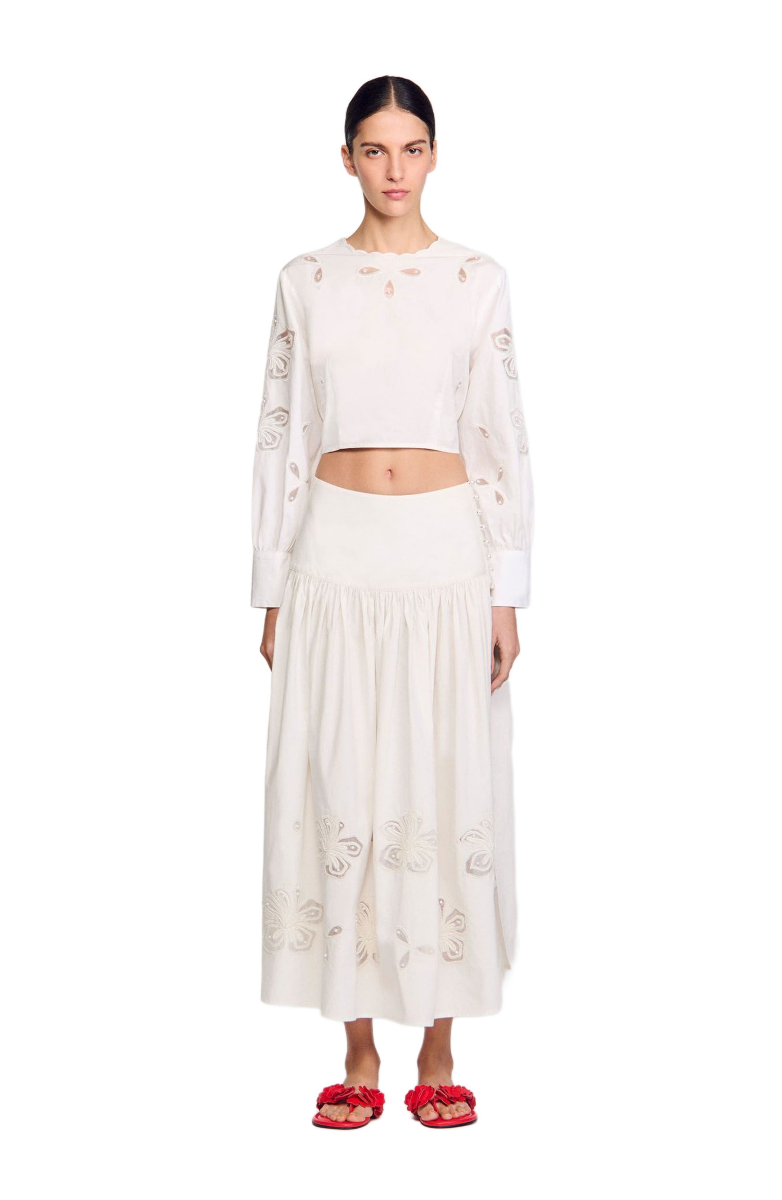 SANDRO Poplin crop top in Ecru at Nordstrom - 3
