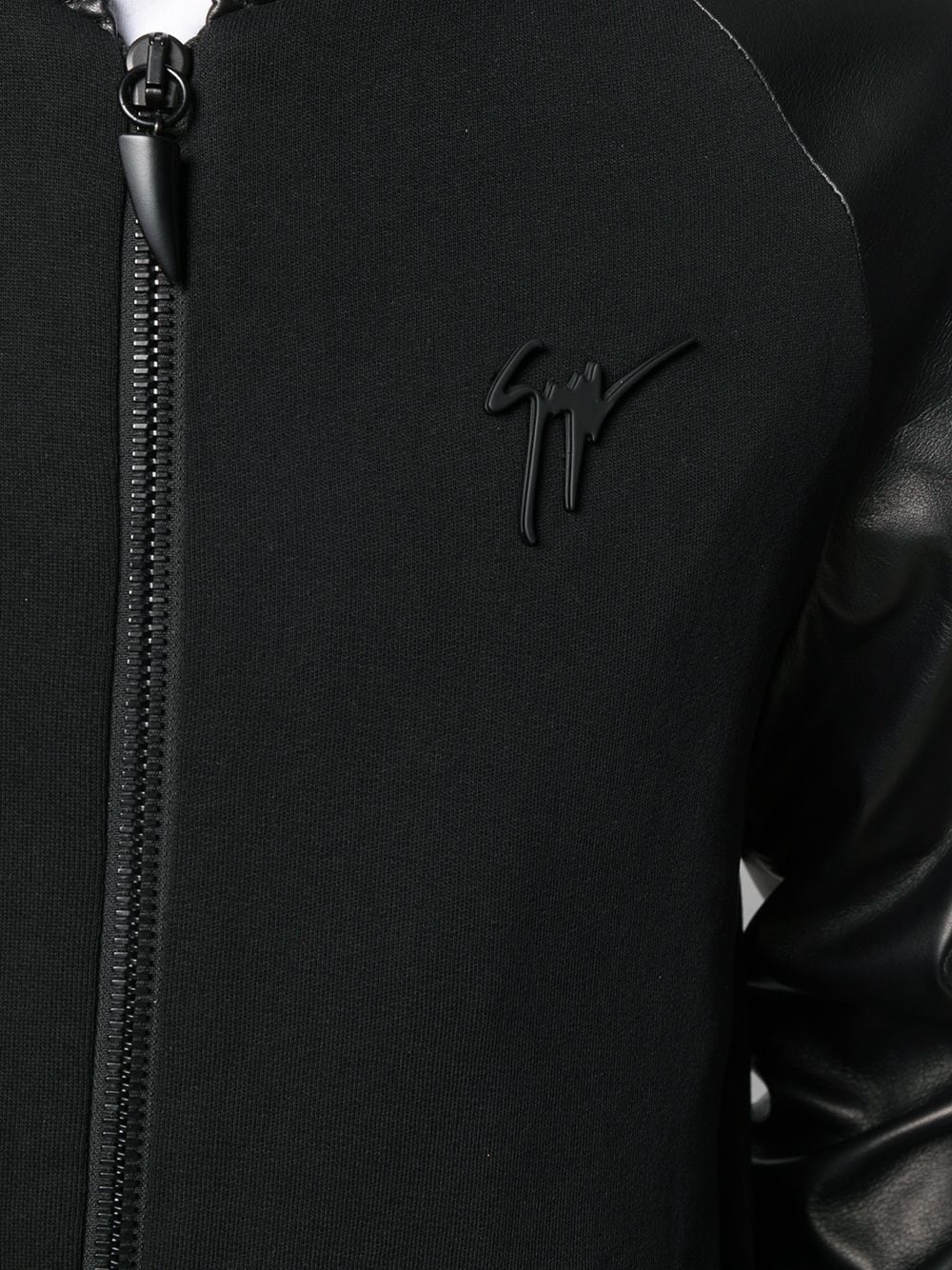 mixed fabric biker jacket - 5