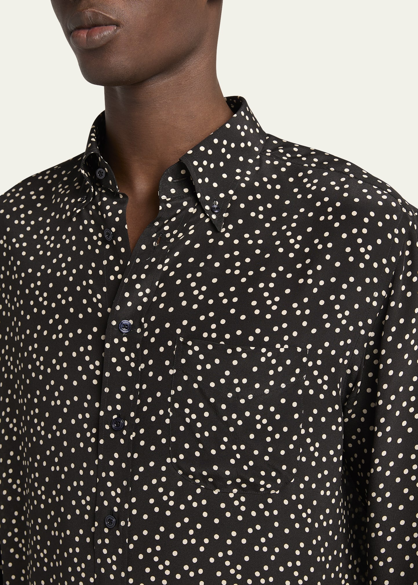 Men's Crepe de Chine Polka Dot Sport Shirt - 5