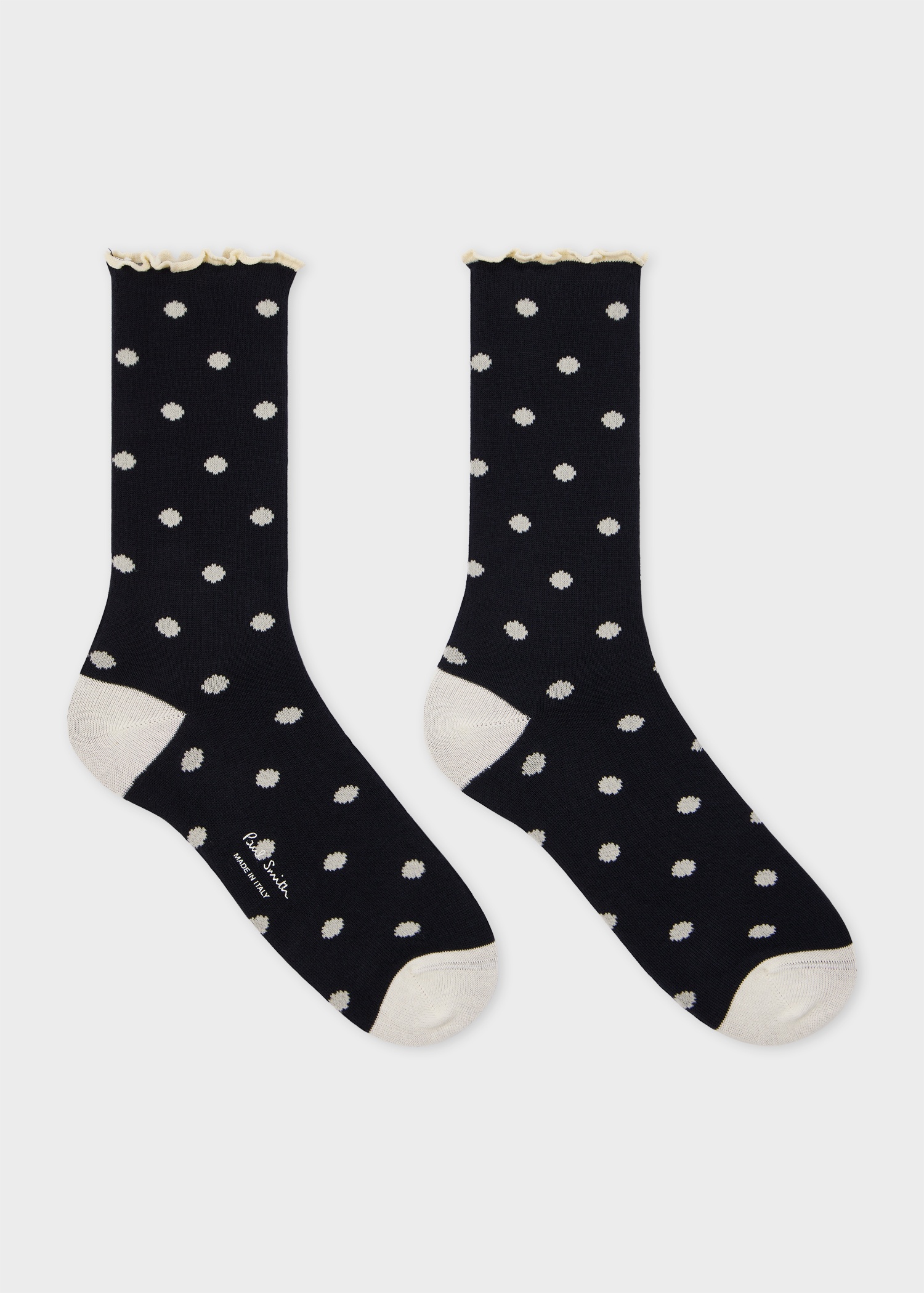 Women's Navy and White Polka Dot Frill Socks - 2