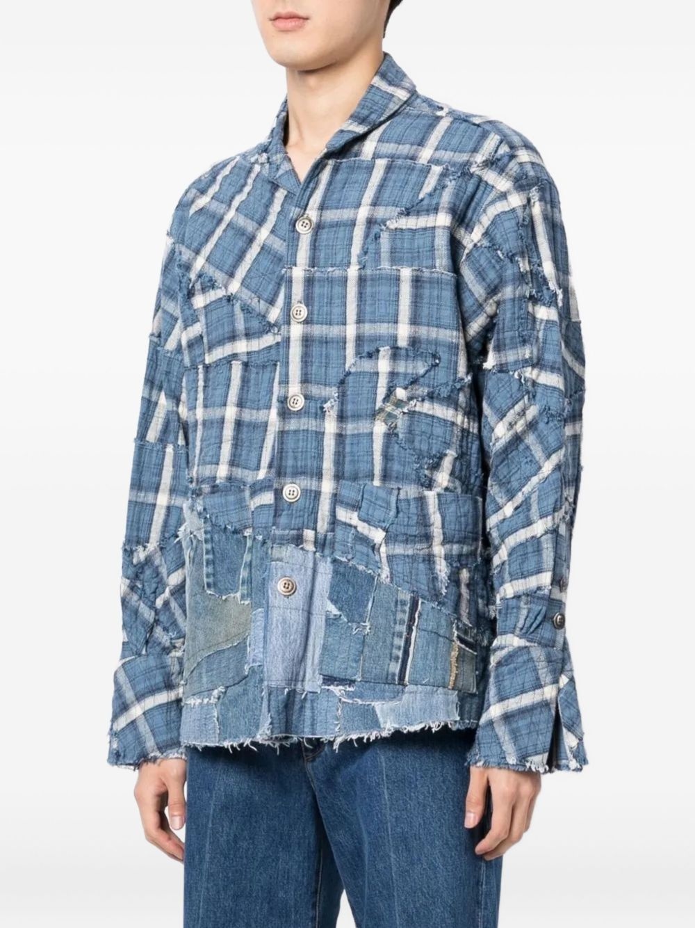 patchwork checked shirt - 3