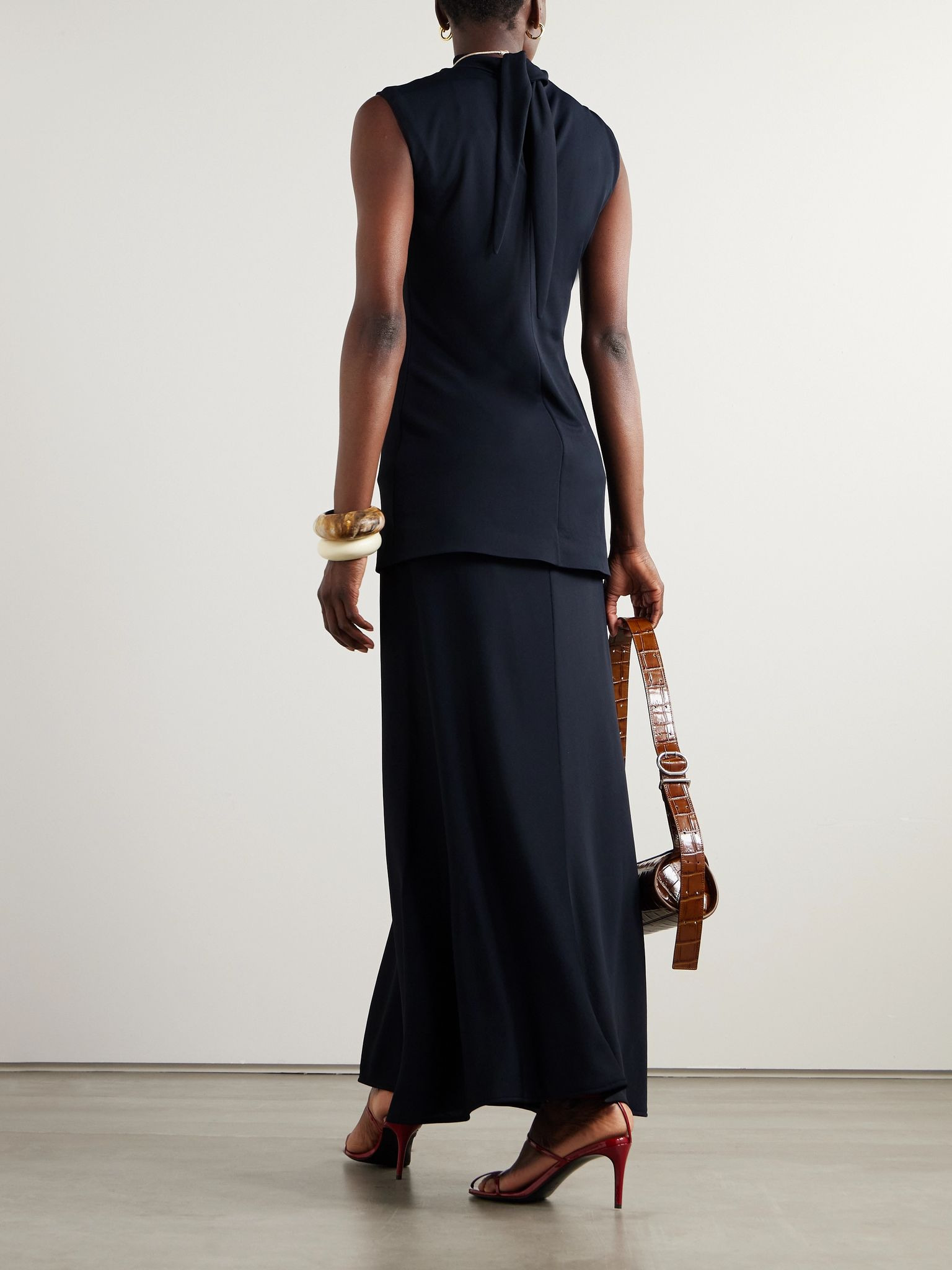 Layered jersey turtleneck maxi dress Navy - 3