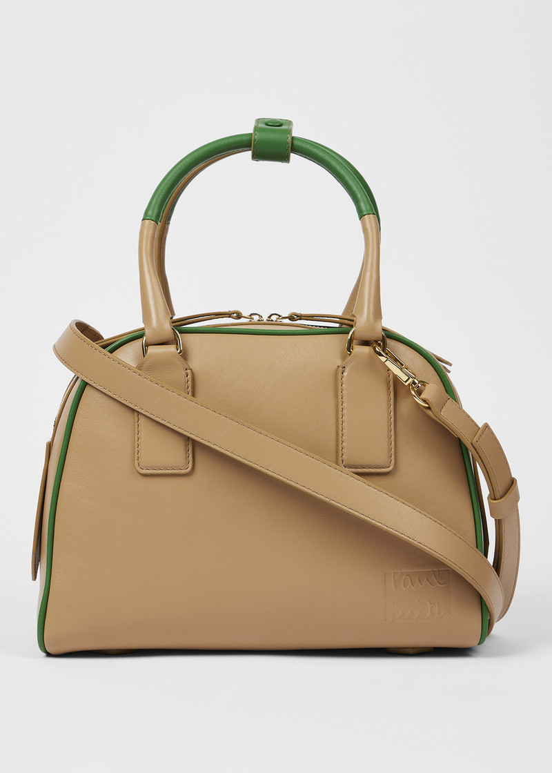 Women's Taupe Leather Contrasting Trim Top Handle Bag 6