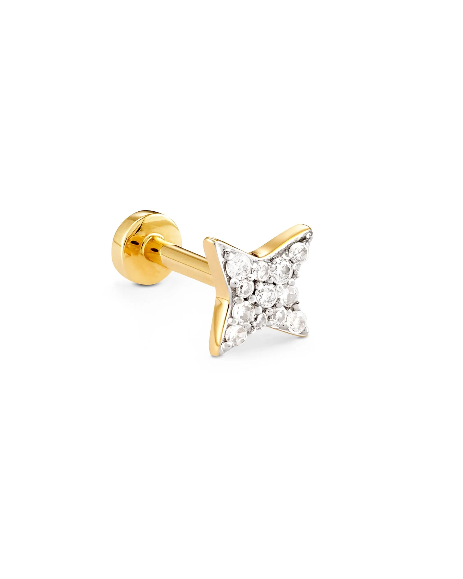 Star 14k Yellow Gold Mini Single Stud Earring in White Diamonds - 1