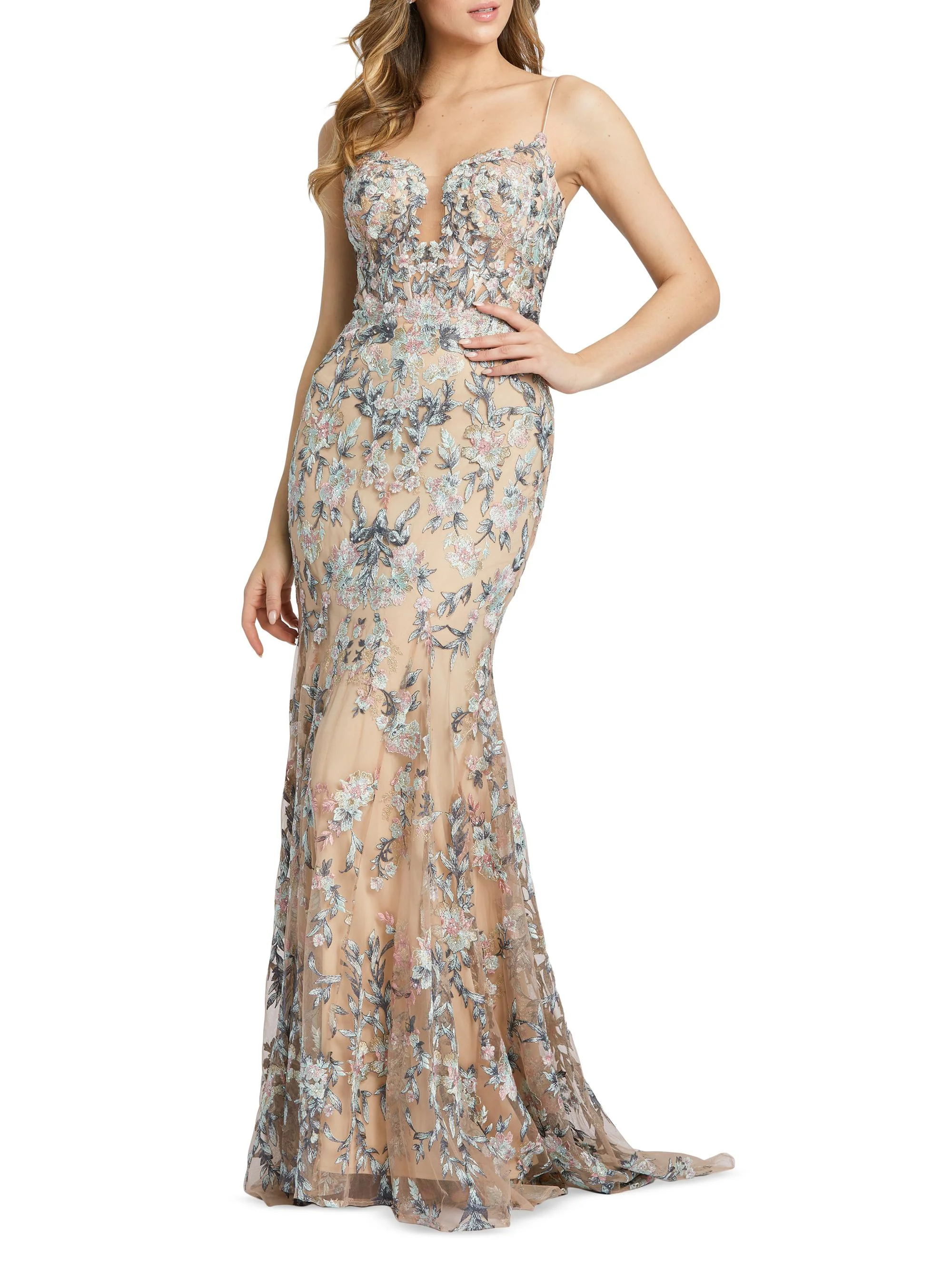 Women's Sweetheart Tulle Floral Gown - Beige Multi - 1
