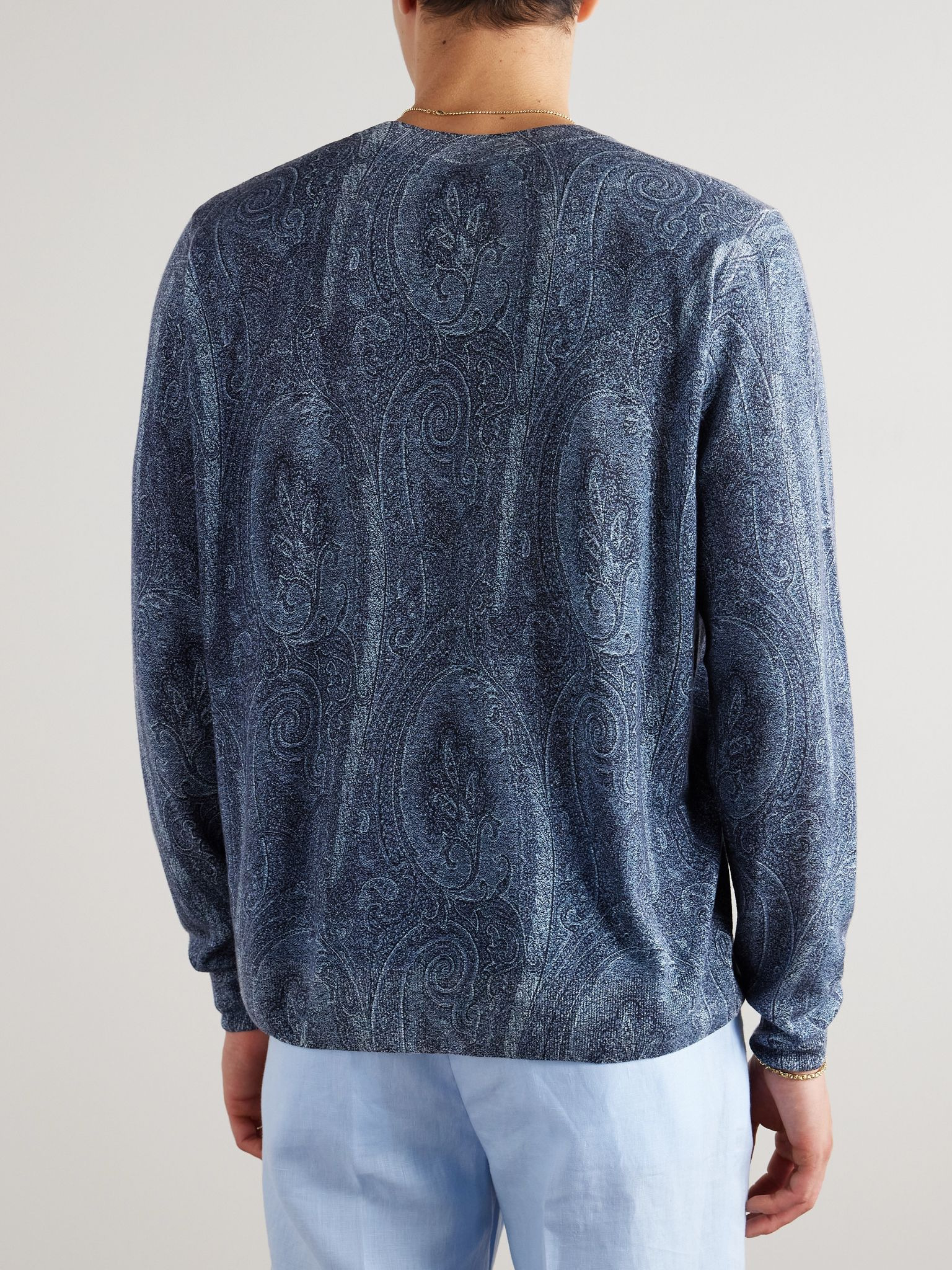 Paisley-Print Silk and Cashmere-Blend Sweater Blue - 4