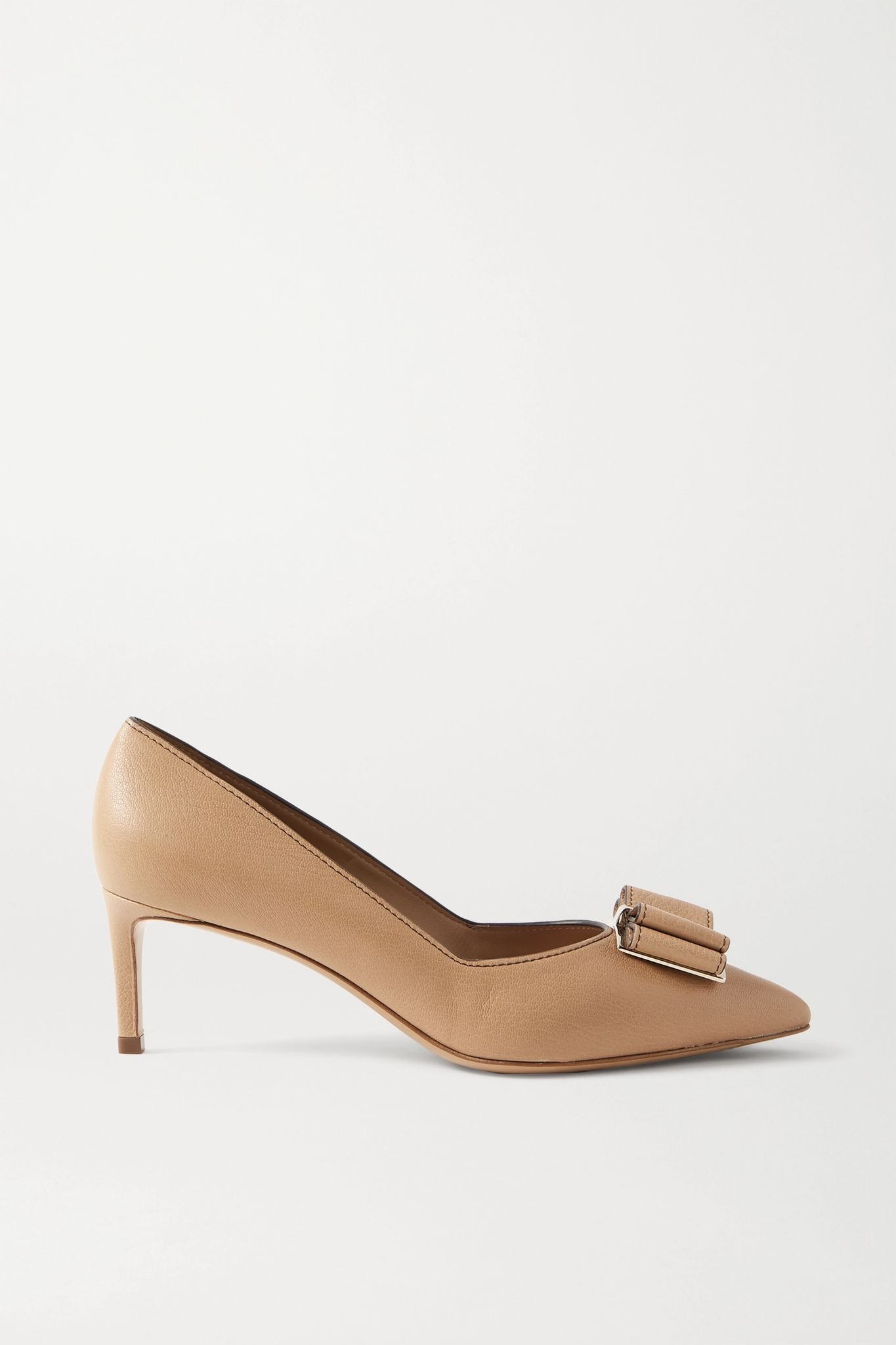 Zaia bow-embellished textured-leather pumps - 1