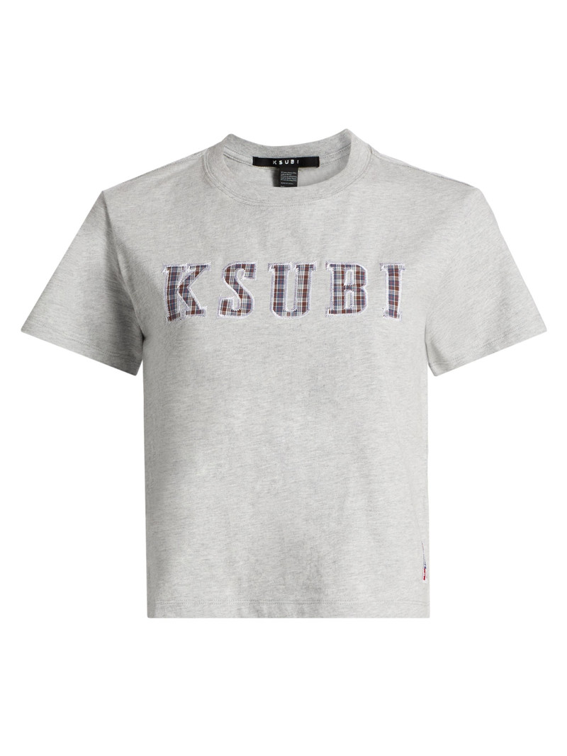 Women's Plaid Logo Shrunken T-Shirt - Grey 1