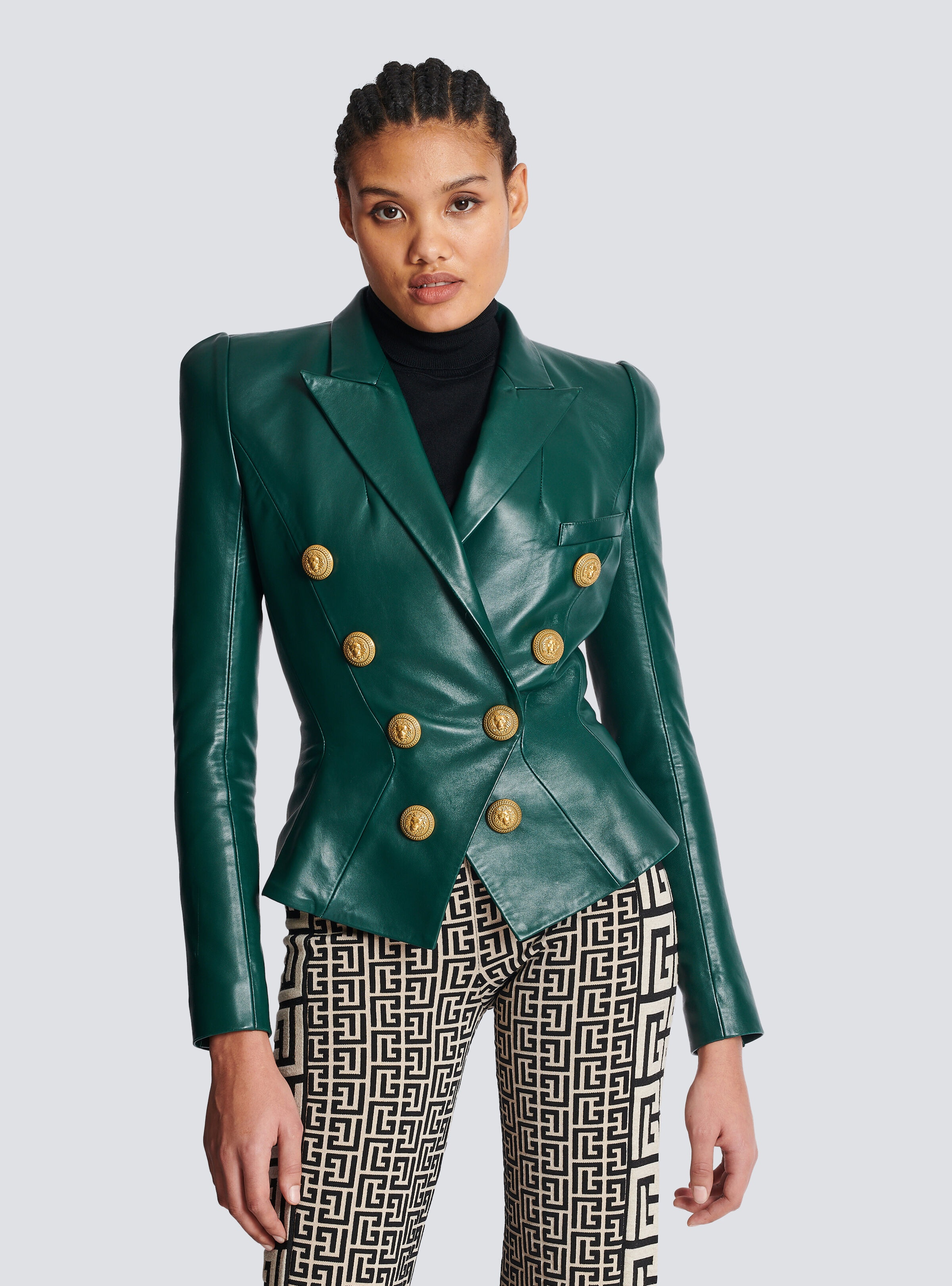 8-button cinched-waist leather jacket - 7